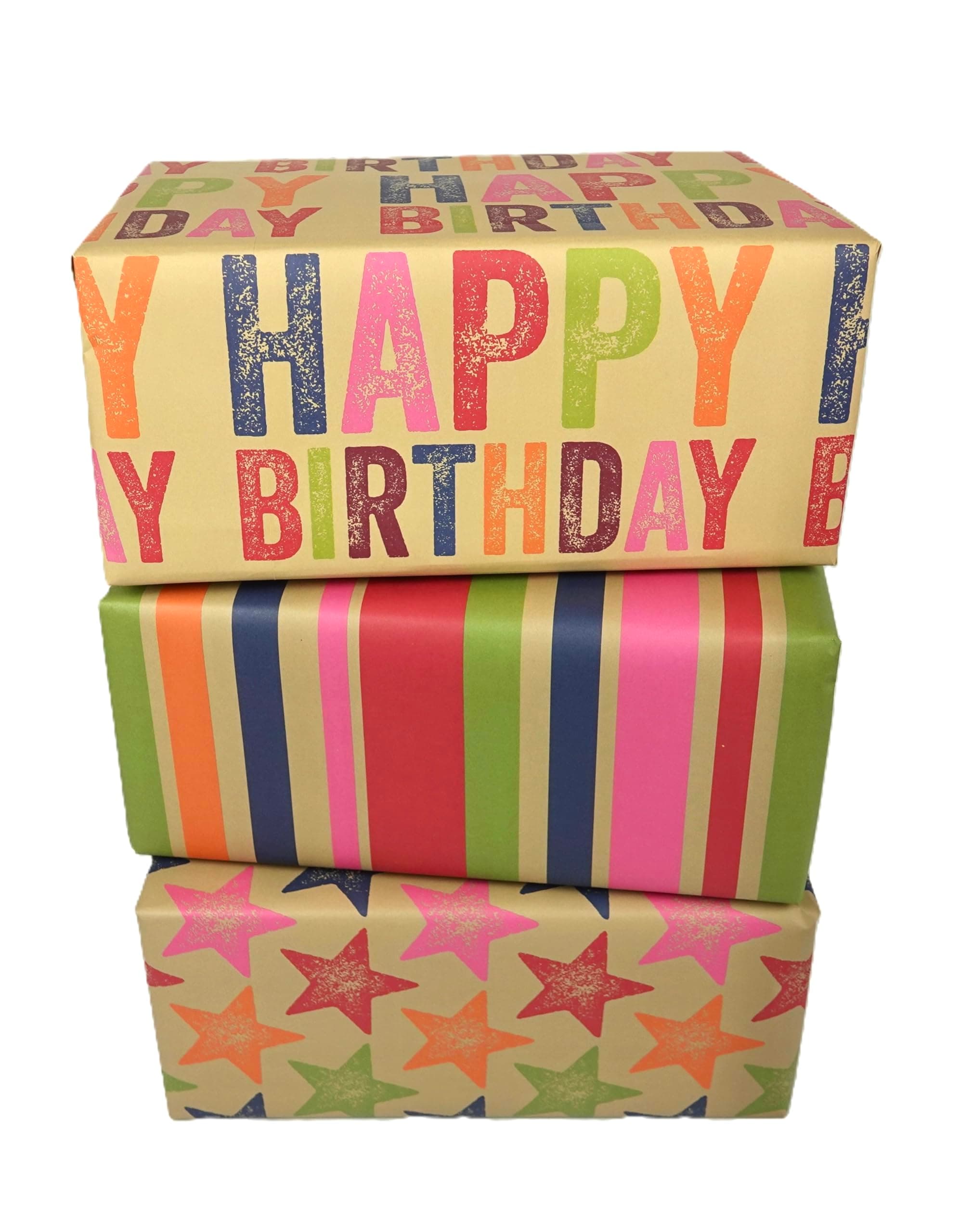 WRAPT Eco Birthday Wrapping Paper Large Quality Thick 50x70cm Present Sheets - UK Made - Recyclable Bright Scandi Gift Wrap (Scandi Birthday, 6 sheets)