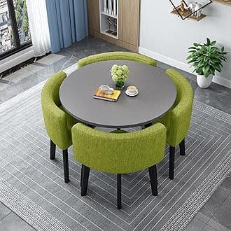 Round/Square Dining table Set with Chairs,Modern Conference Table and 4 Chairs Set,Reception Table and Chair Combination,Wooden Kitchen Table Set for 4 for Dining Room(80cm(31.5in),P)