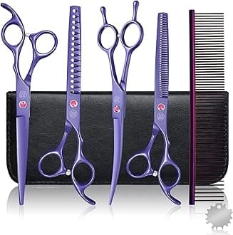 Professional Dog Scissors Set - 7 Inch/8 Inch Curved Chunkers & Thinning Shears with Grooming Comb