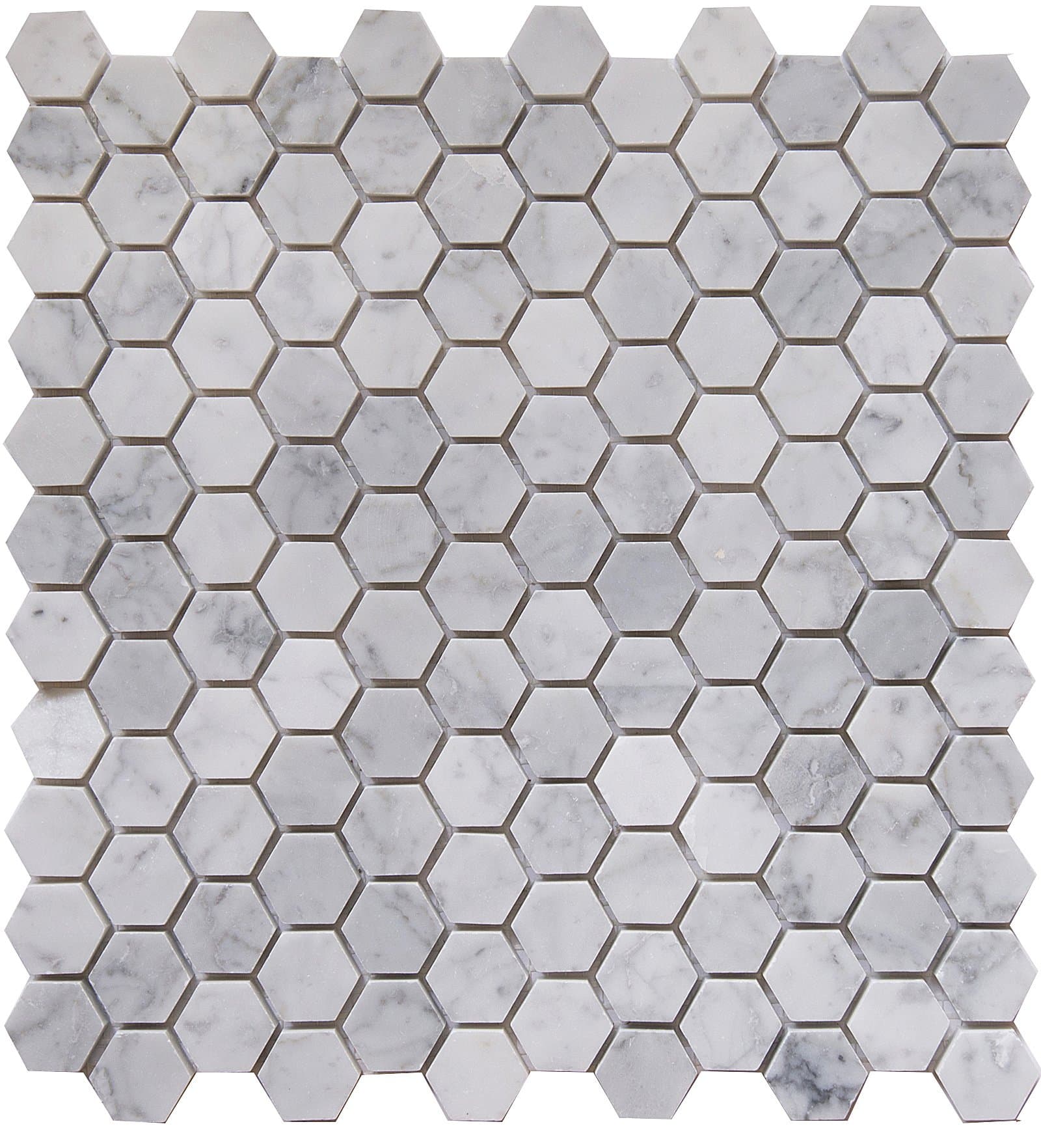 Carrara White Marble Mosaic Tile, CWMM1HEX, Chip Size 1" Hexagon, 11-1/2"X11 X3/8", Polished (Sample Swatch 3"X6")