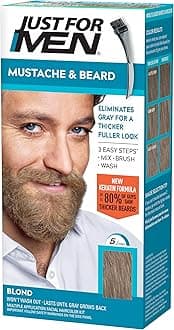 Just For Men Mustache & Beard, Beard Dye for Men with Brush Included, With Keratin Biotin Aloe and Coconut Oil for Healthy Facial Hair - Blond, M-10/15, Pack of 1 (Packaging May Vary)