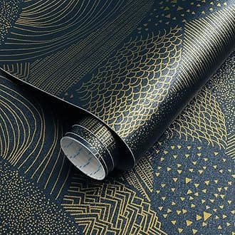CiCiwind Peel and Stick Wallpaper 393.7"×17" Dark Blue and Gold Wallpaper Geometric Striped Contact Paper Removable Self Adhesive for Walls Covering Bedroom Living Room Home Decoral