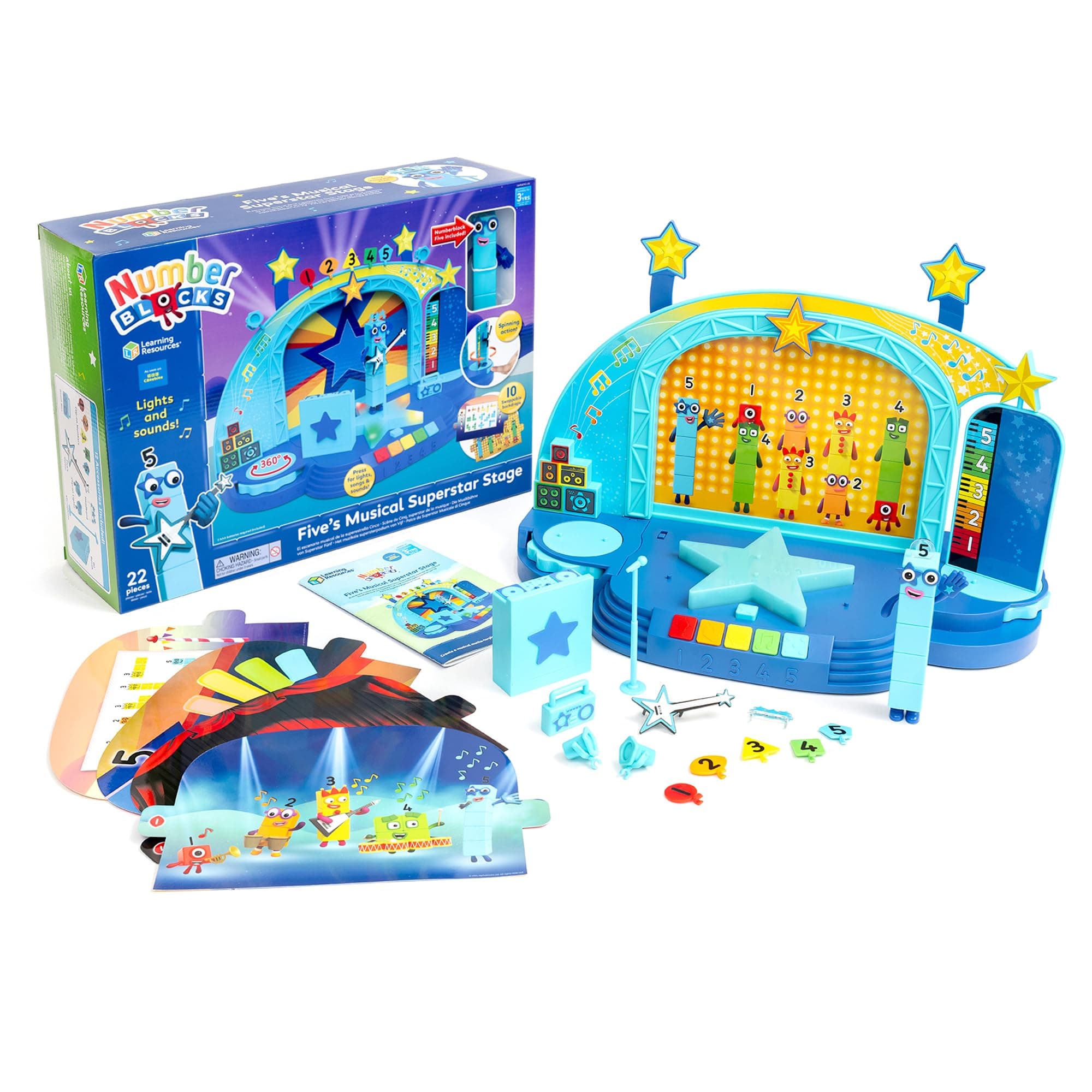 Learning Resources Numberblock Five’s Magical Superstar Stage, Toys for 3 Year Old Boys and Girls, Deluxe Playset with Five Figure Included