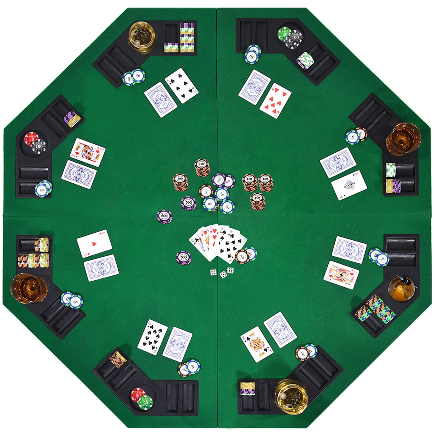 48" 8-Player Foldable Poker Table Top, Casino Texas Hold'em Layout, Portable Anti-Slip Blackjack Poker Table Mat with Carrying Bag for Family Games Casino