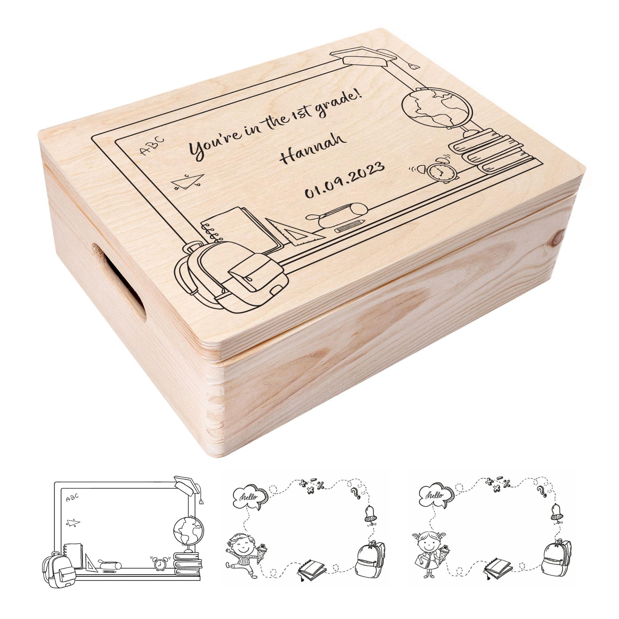 Creative Deco Personalised First Day of School Gift | Starting School Gifts for Children, Girl or Boy | Unique Wish Text Custom Gift Box | Customised Wooden Box | Perfect as a Keepsake | Graduation