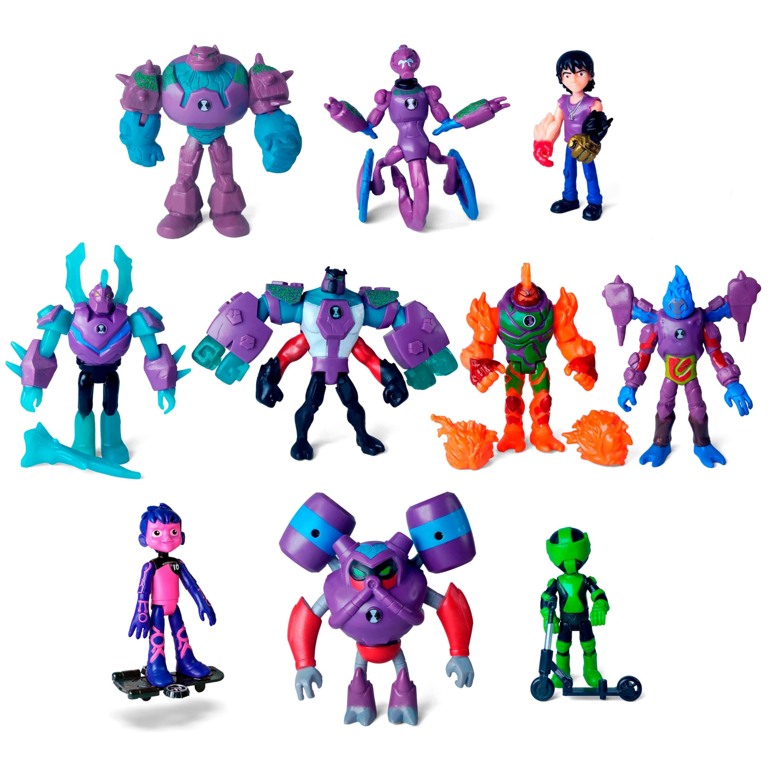 Toysvill Figures Based on Ben 10 Action Figures - Set of 12 Toys [Ben Tennyson, Cannonbolt, Slapback, Armored Shock Rock, Four Arms, Heatblast, XLR8, Hot Shot, Diamind Head, Overflow]