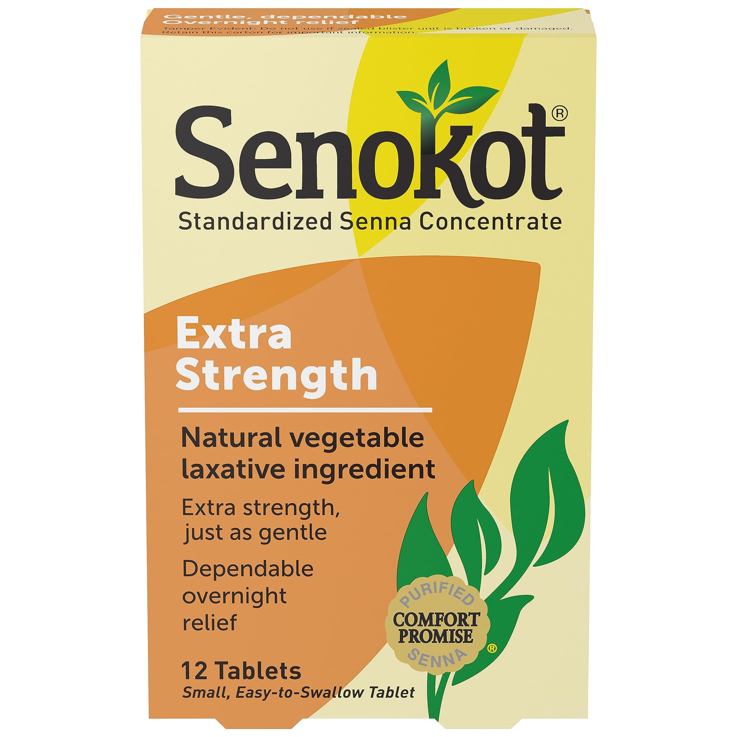 Senokot Extra Strength Natural Vegetable Laxative Ingredient Tablets, Senna Concentrate, Double-strength for Gentle, Overnight Relief From Occasional Constipation, 12 ct