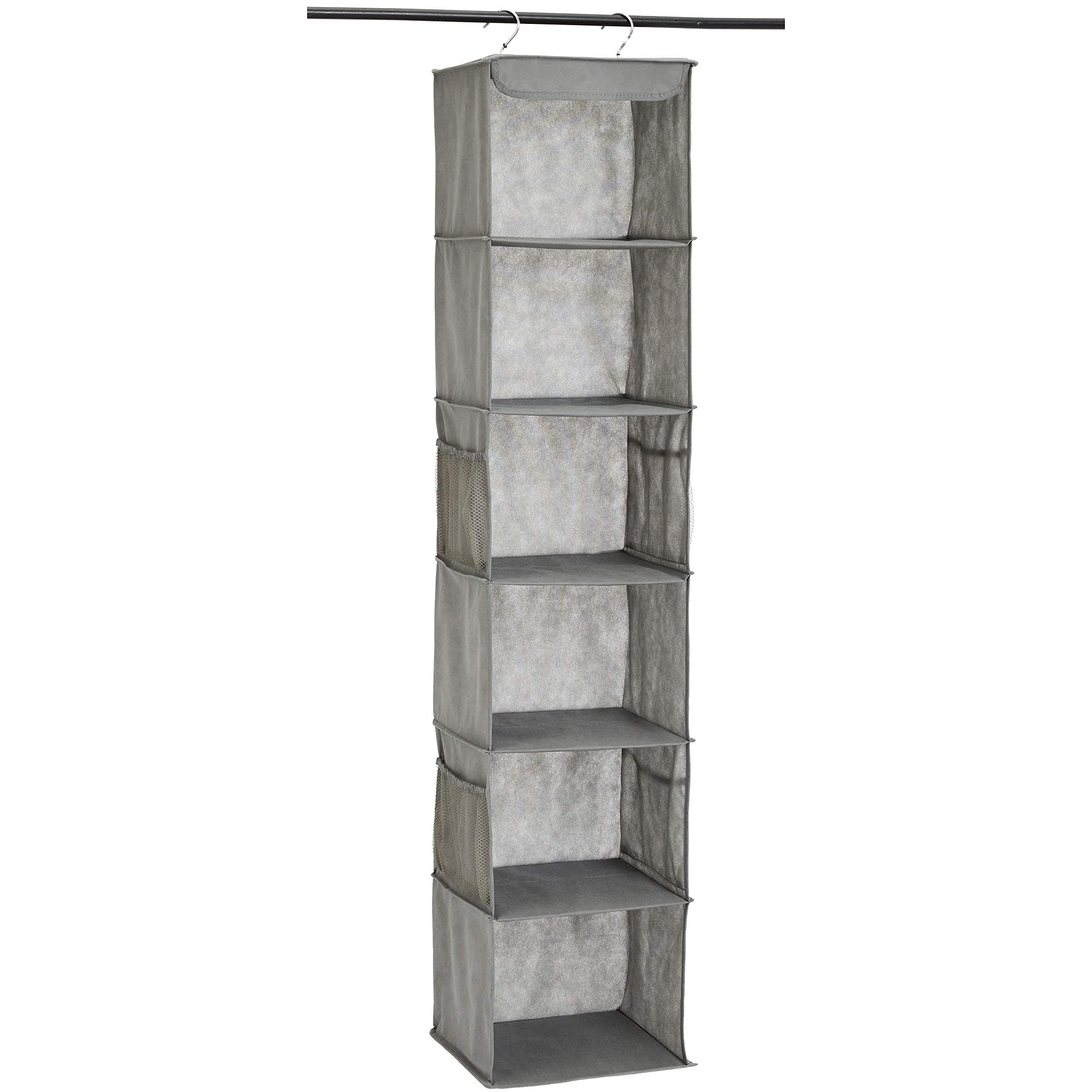 Amazon Basics 6-Tier Hanging Closet Shelf Organizer With Pockets, 8.5" D x 12" W x 9" H, Grey | Organizer, With Pockets