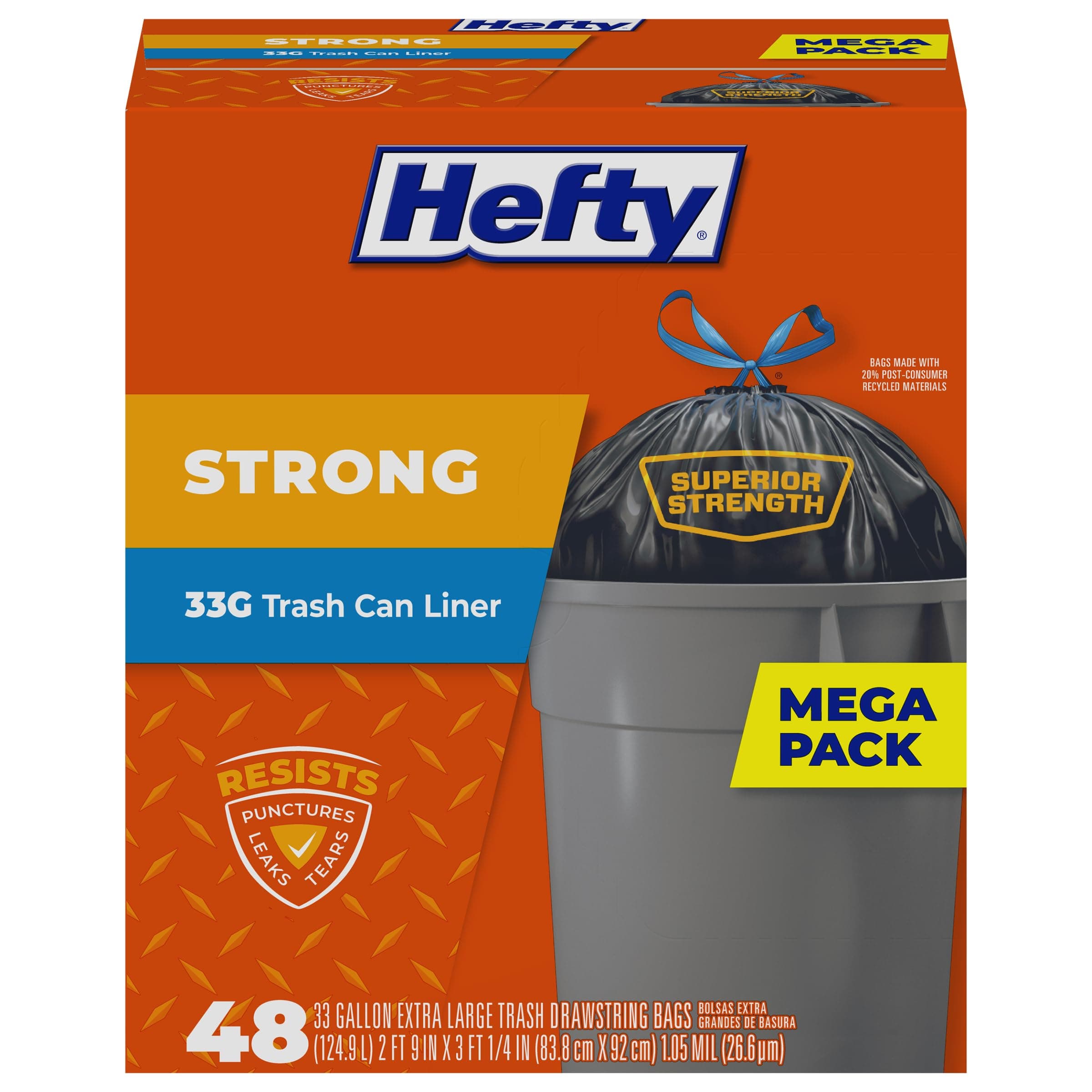 Strong Extra Large Trash Bags, Black, 33 Gallon, 48 Count