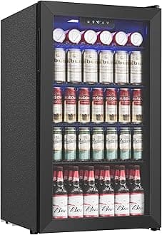 Icyglee - Drink Cooler - 126 Can Mini Fridge with Glass Door for Soda Beer Wine Drink Cooler for Home Office Bar with Removable Shelves