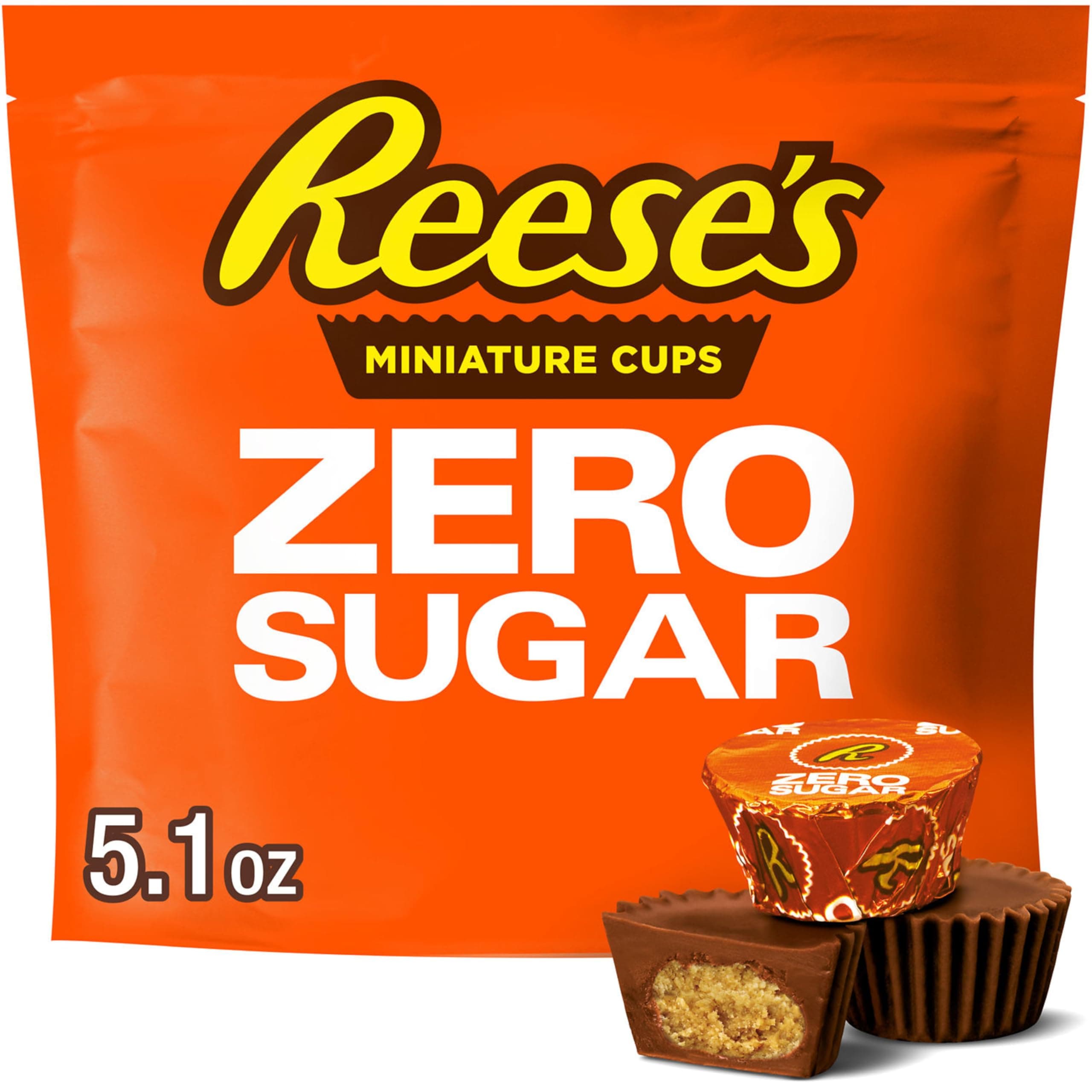 Zero Sugar Miniatures Chocolate Peanut Butter Cups, Candy Bag, 5.1 oz