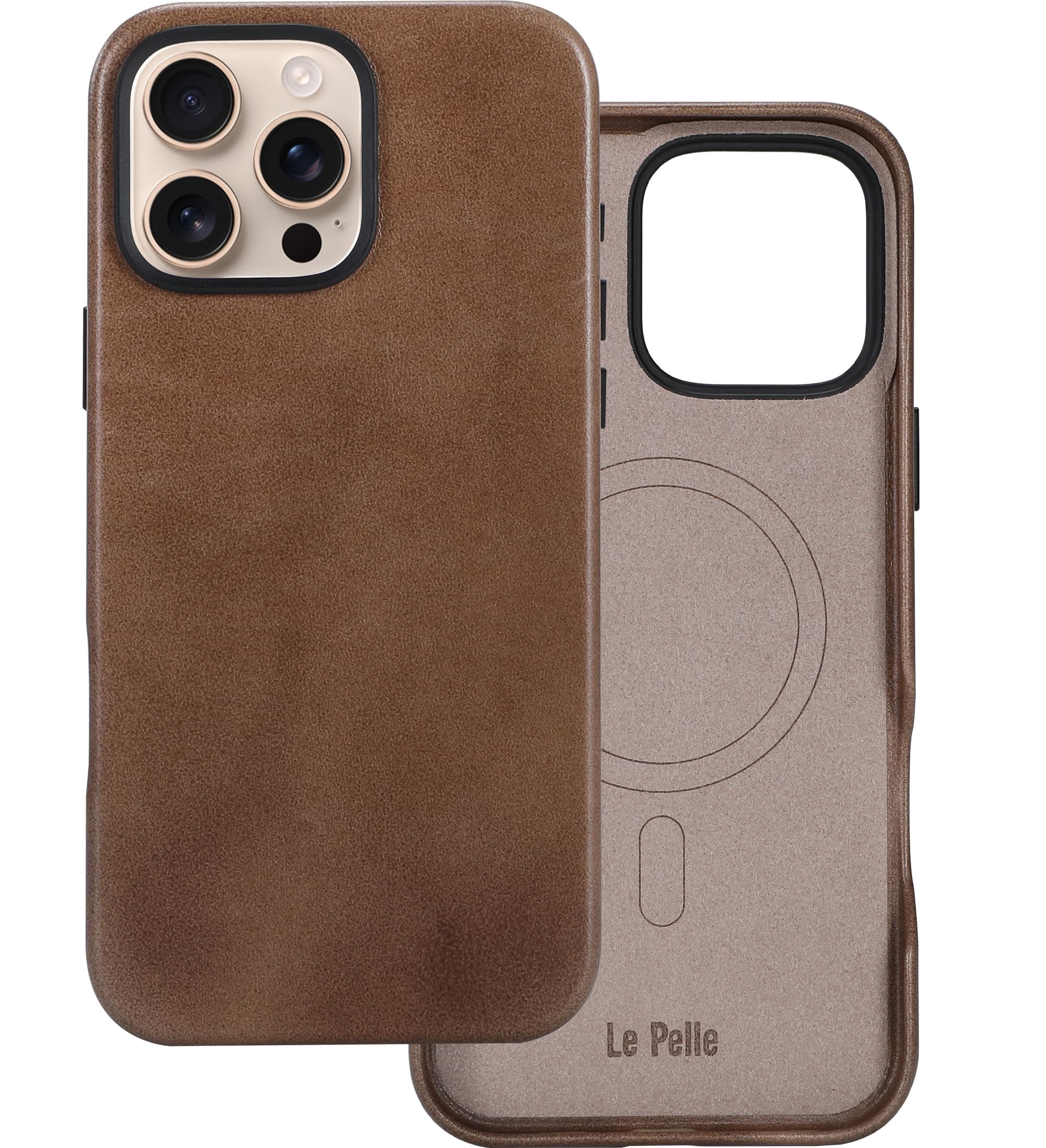 Handcrafted Premium Italian Leather Case for iPhone 16 Pro Max - Compatible with Magsafe - Two-Tone Effect with Unique Patina Over Time - Cocoa Brown