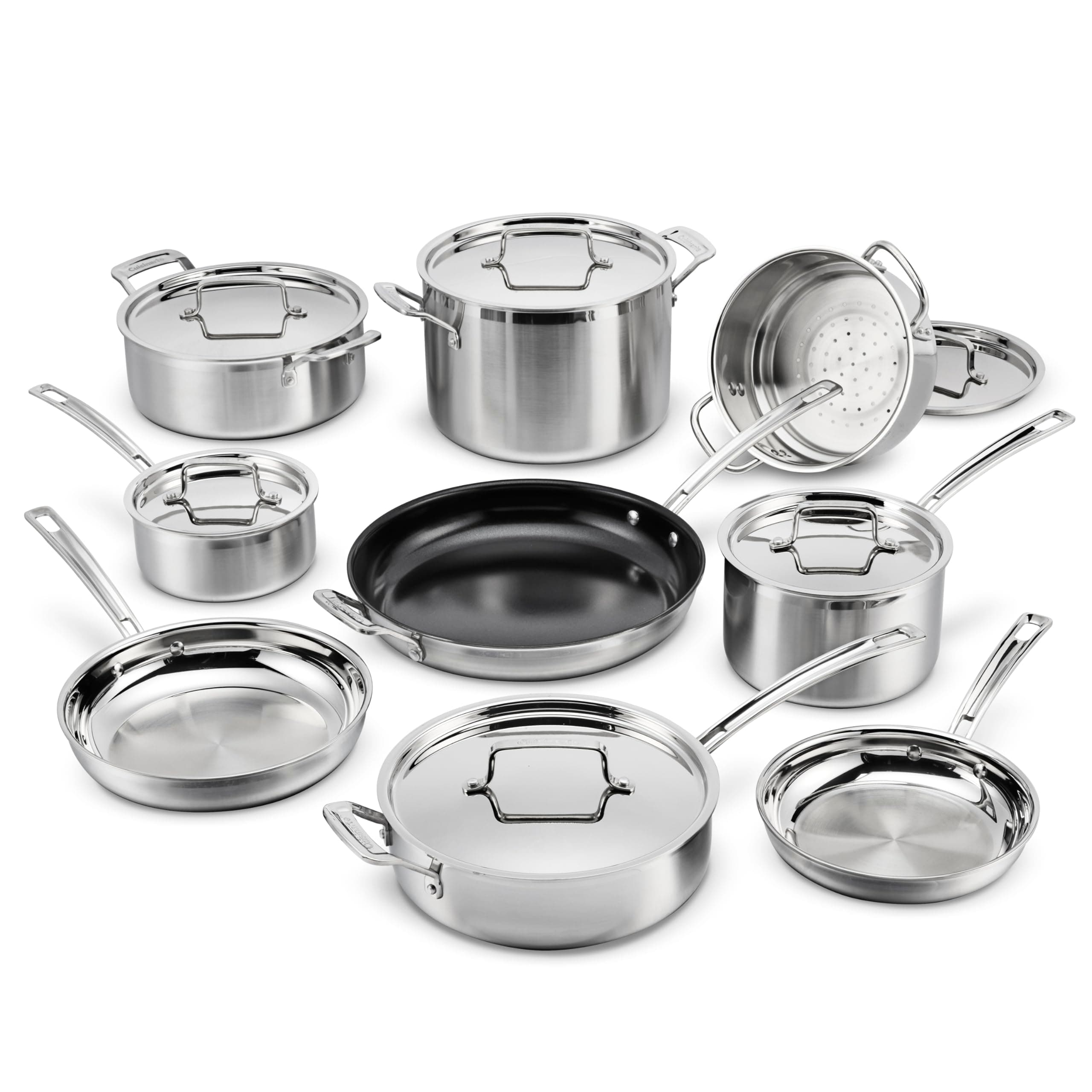 15 Piece Cookware Set, MultiClad Pro Triple Ply, Silver, MCP-15N