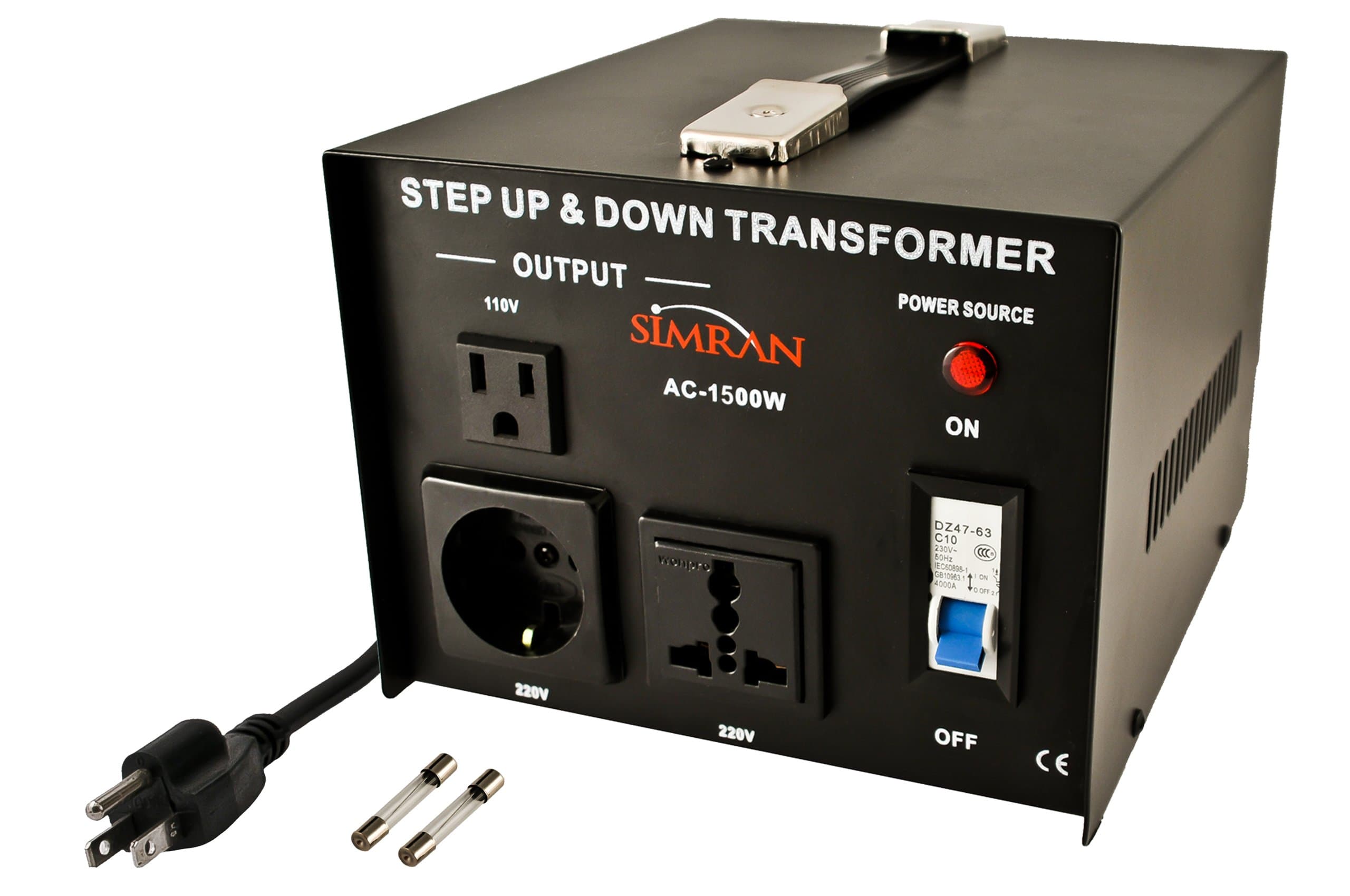 Simran AC-1500 Voltage Power Converter Step up Down Transformer 110 Volt 220 Volt, 1500 Watt, Black