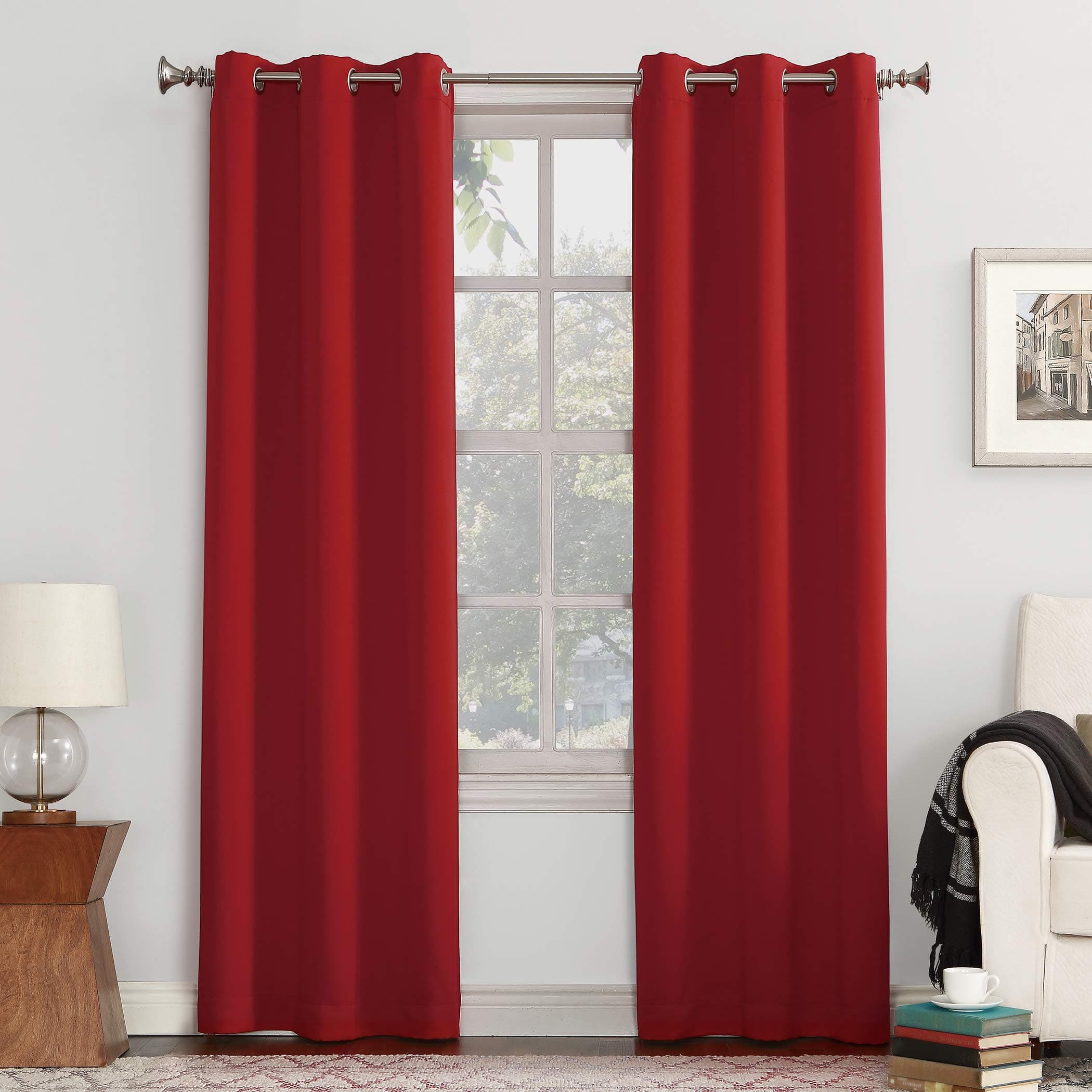 Sun Zero Easton Energy Saving Blackout Grommet Curtain Panel, 40" x 108", Red
