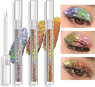 Multichrome Liquid Eyeshadow Set,3 Colors Multi-Dimensional Eye Liner Makeup,High Pigment Waterproof Metallic Eye Shadow,Ultre Fine Tip Glitter Eyeshadow (A07+A08+A09)