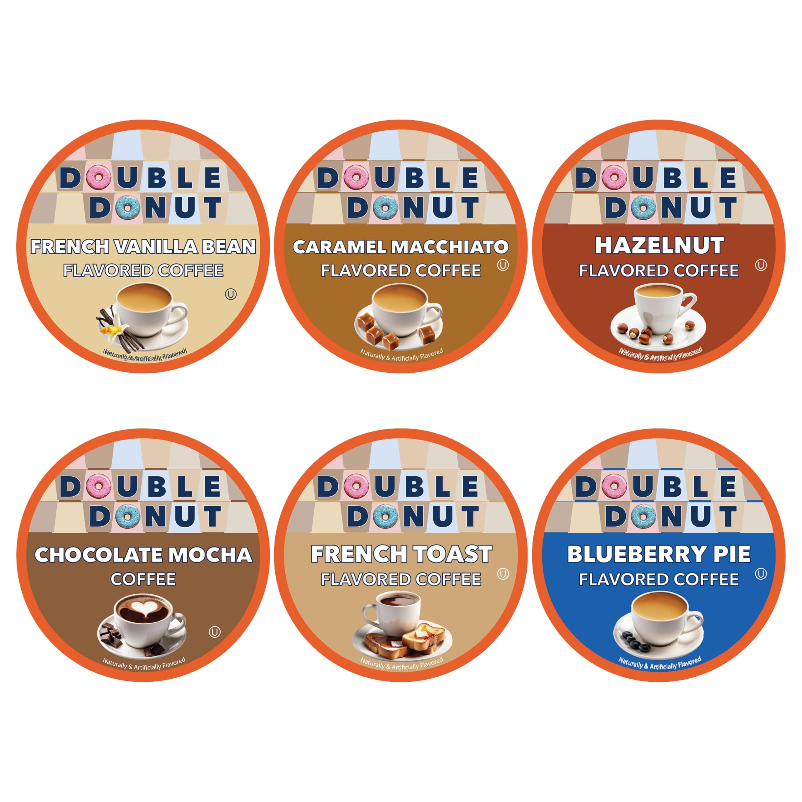 Double Donut Coffee Variety Pack - Recyclable Single Serve Flavored Coffee Pods, 24 Count for Keurig K-Cup Coffee Makers