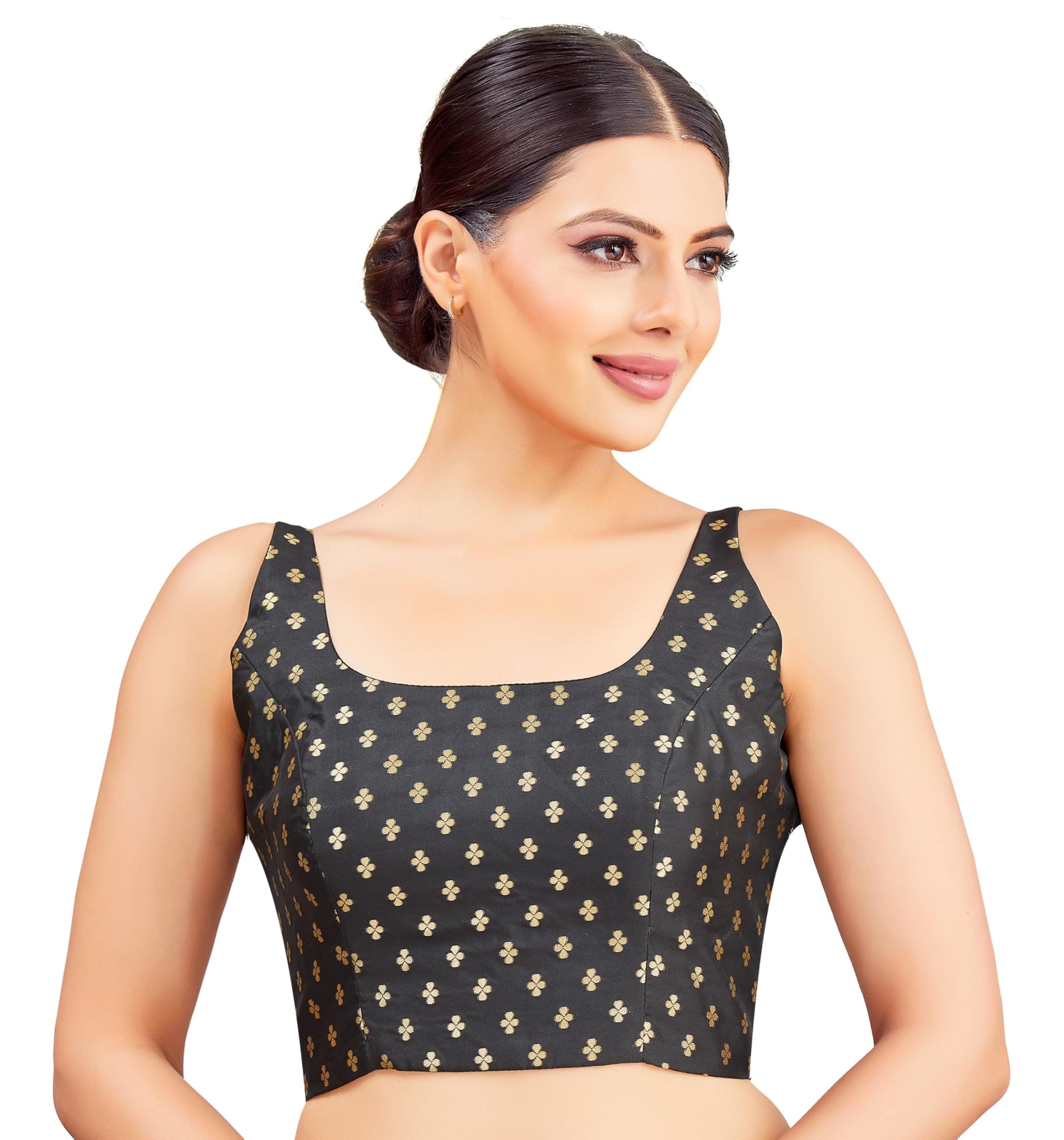 Studio Shringaar Women's Brocade Sleeveless Padded Saree Blouse