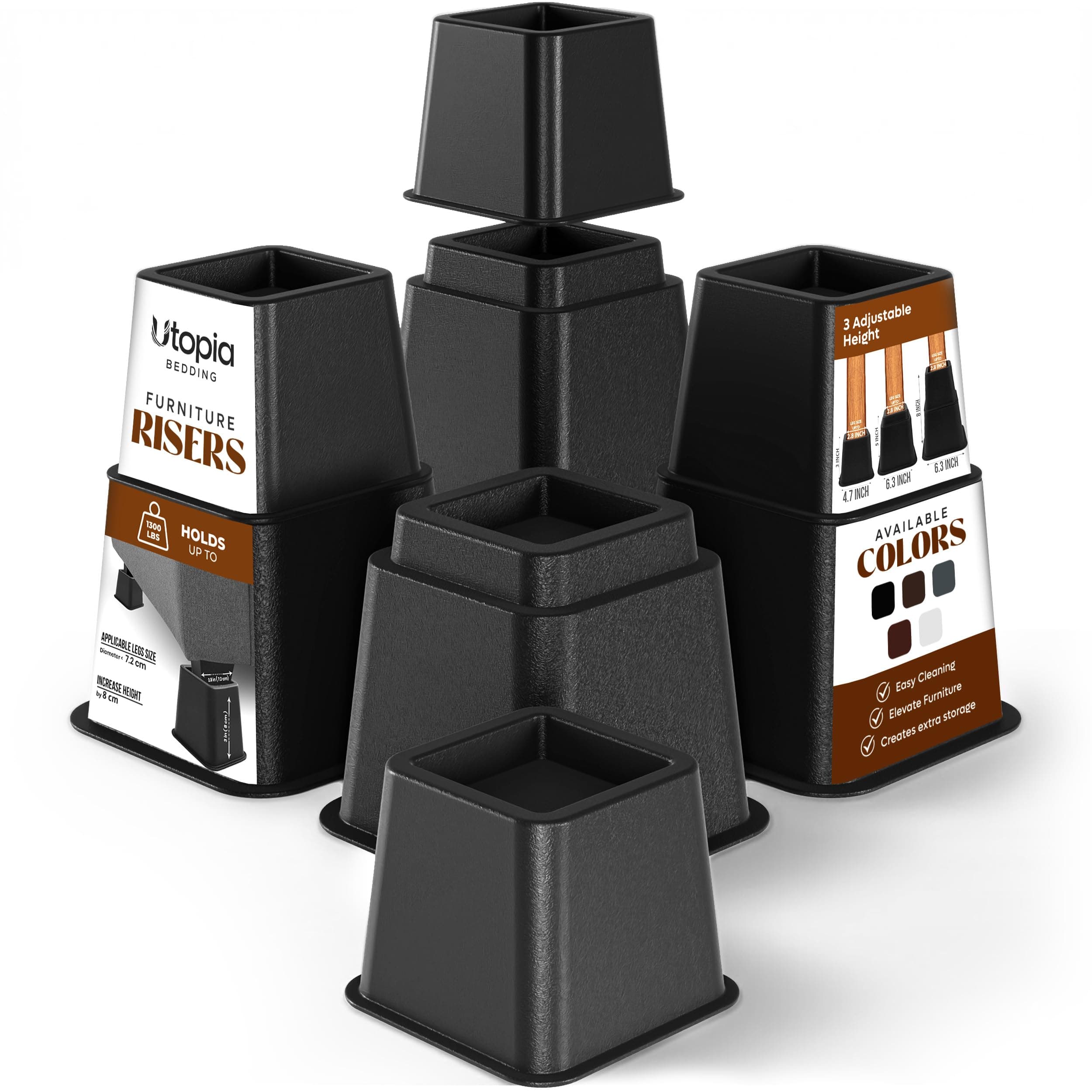 Top Choice Utopia Bedding Premium Adjustable Furniture Risers - 5 to 9 Inch Bed Riser, Table Riser, Chair Riser Sofa Riser - 8 Piece Set (Black)