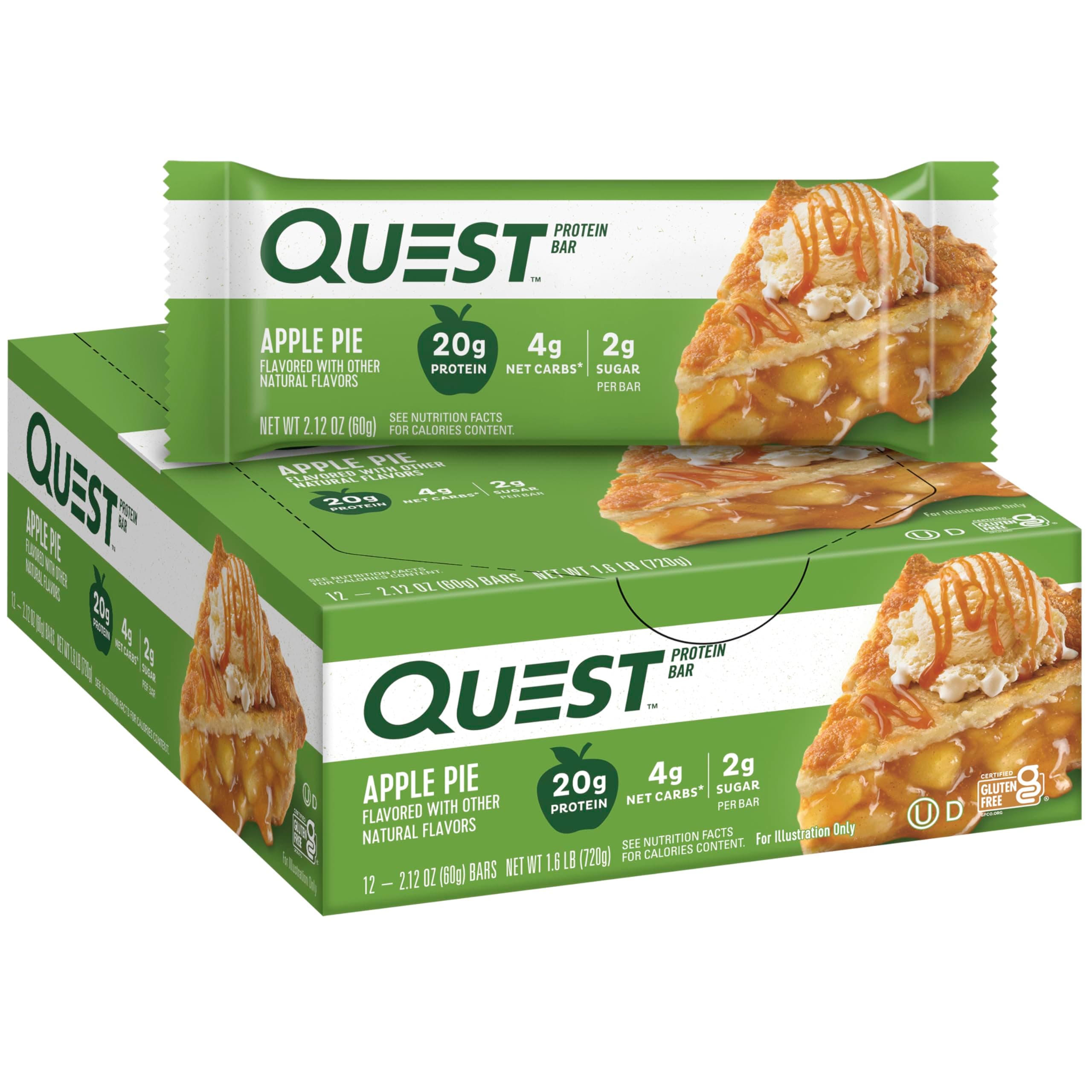 Quest Nutrition, QuestBar, Protein Bar, Apple Pie, 12 Bars, 2.1 oz (60 g) Each 海外直送品