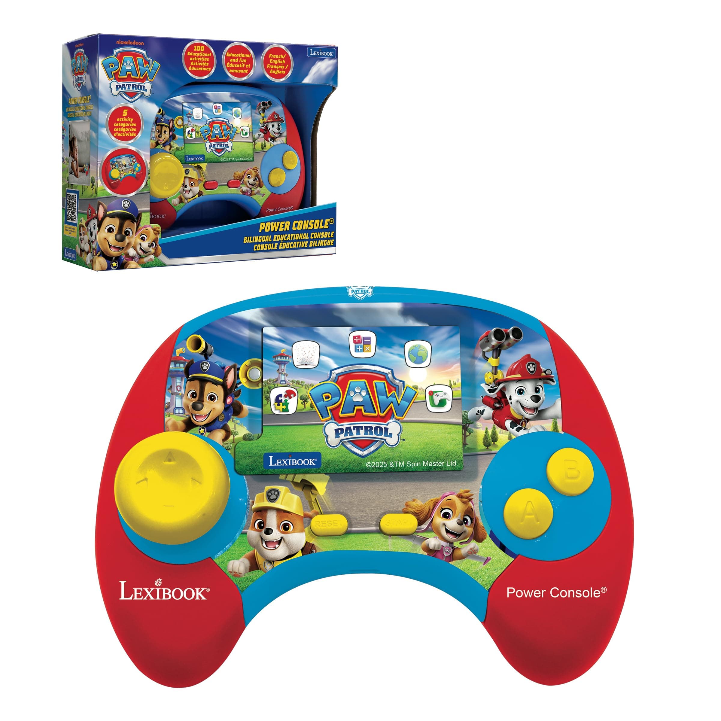 – Lexibook, Paw Patrol, Power Console®, Bilingual educational game console with 100 activities, English/French, Blue/red, JCG100PAi1