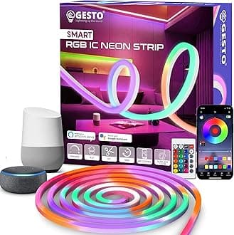 Gesto 5 Meter Smart Neon Strip Lights with Adaptor – Remote and Mobile App Controlled,Music Sync RGB Lights with Alexa,Google | Multicolor LED Lights for Home Decoration,Diwali Decoration,PC,Gaming