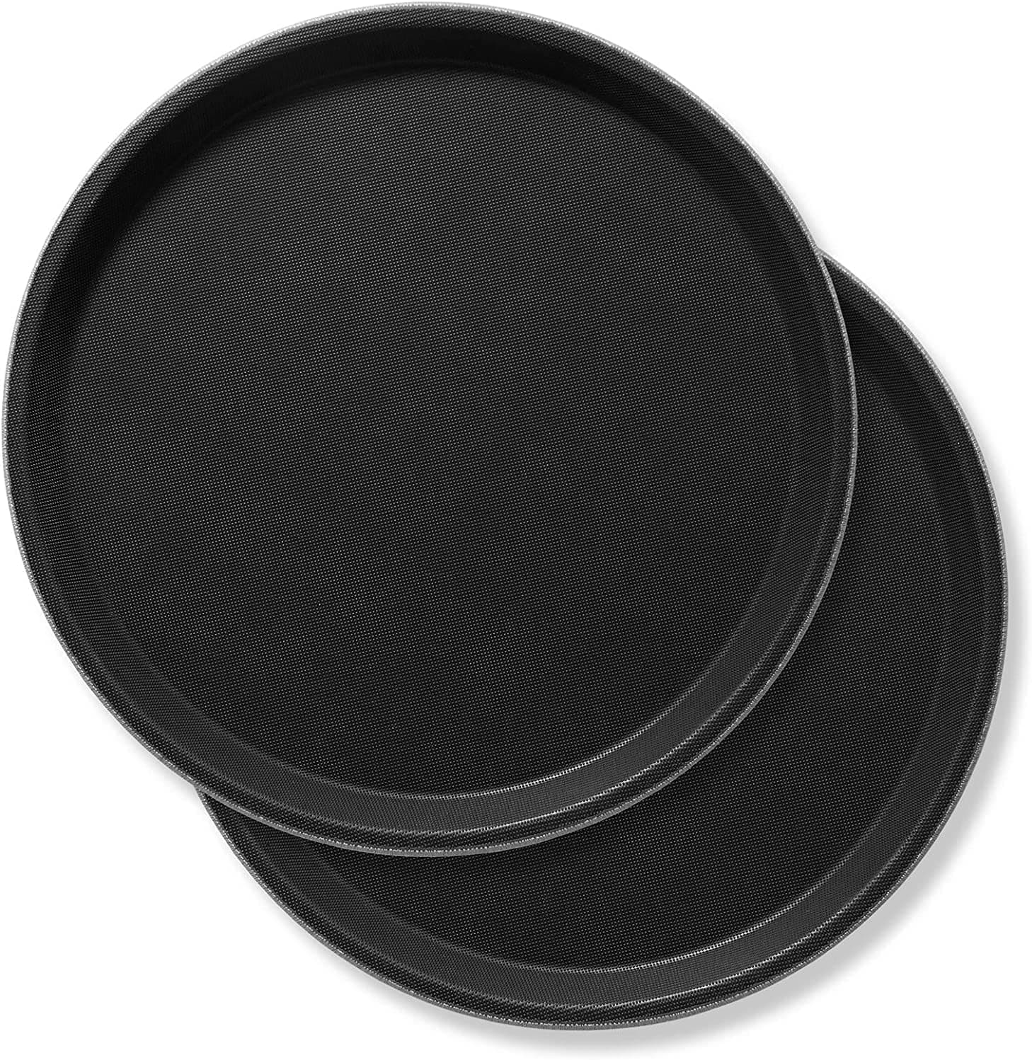 2-Pack 15.8", Restaurant Serving Tray, Food Serving Tray, Non-Slip Tray, Non-Slip Rubber Surface, Bar, Cafeteria, Coffee Beverage Food Tray - Black