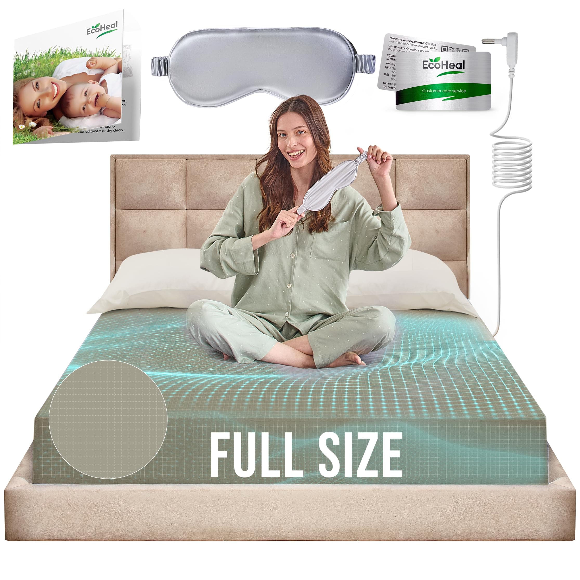 Earth Grounding Fitted Sheet Full Size with 12% Silver Fiber & 4% Silk & 84% Organic Cotton - Green- Soft Earth Grounding Well Bed Sheets - Grounded Conductive Bed Sheets for Better Sleep