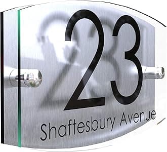MODERN HOUSE SIGN PLAQUE DOOR NUMBER STREET GLASS EFFECT ACRYLIC ALUMINIUM NAME