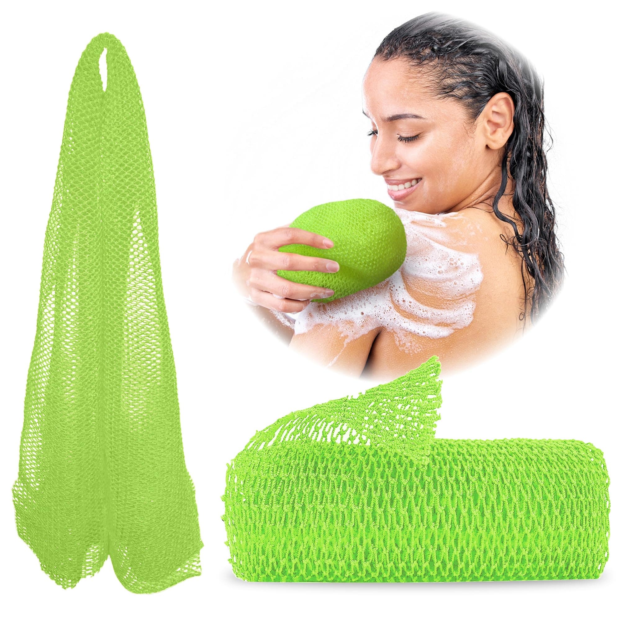 ADETON African Net Sponge, Exfoliating Body Scrubber, Long Nylon Mesh Sponge, 17 Colors, Sapo, Shower Bath Accessories, Back Foot Scalp Scrub, Flat Dead Skin Remover Body Wash (Lemon)