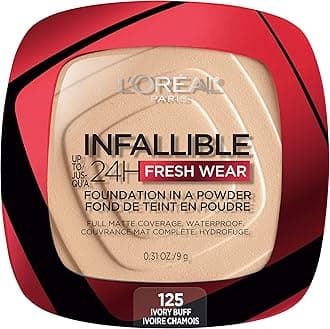 L'Oreal Paris Makeup Infallible Fresh Wear Foundation in a Powder, Up to 24H Wear, Waterproof, Ivory Buff, 0.31 oz. (Packaging May Vary)