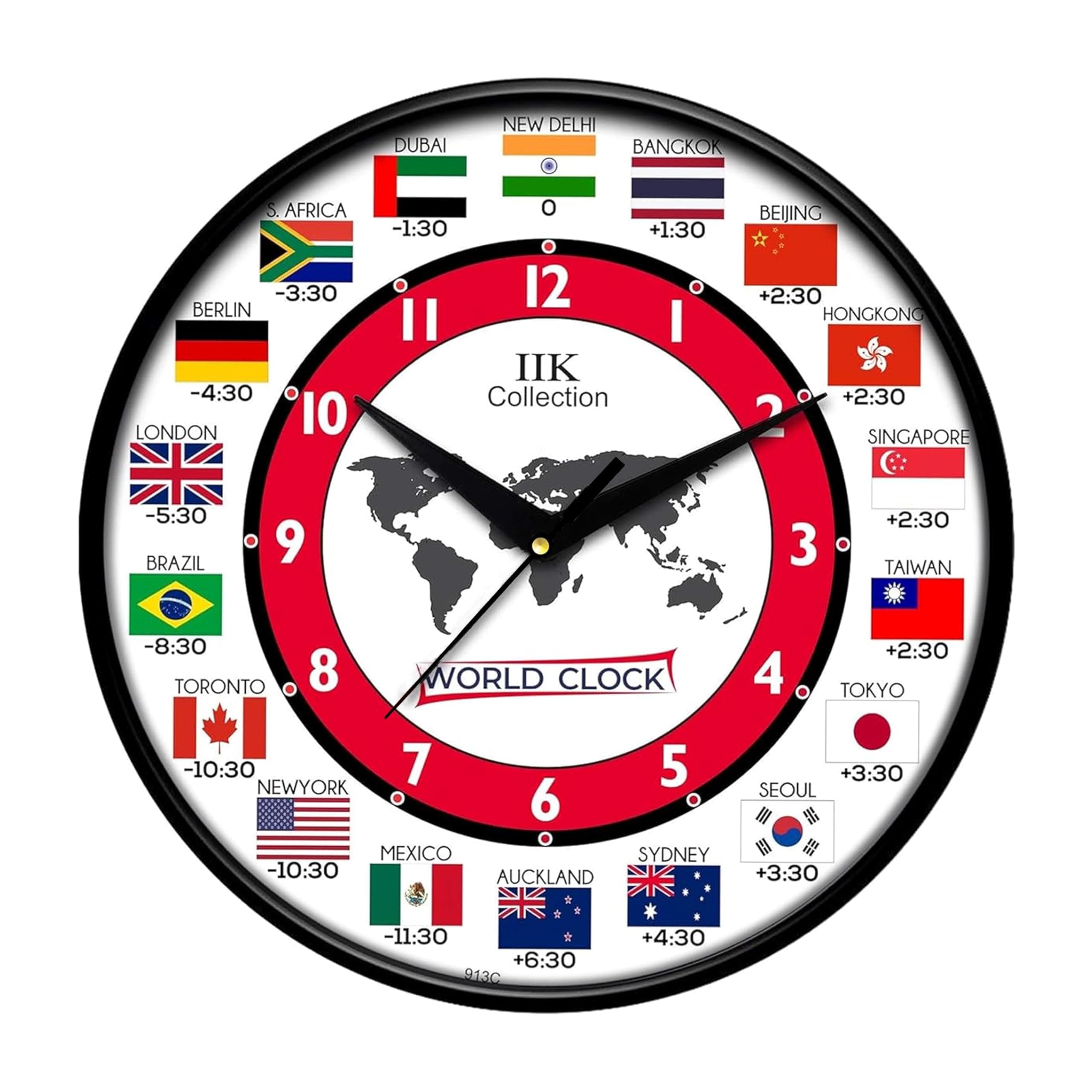 IIK Collection 12-Inch Designer Plastic Analogue Round Wall Clock for Home, Kitchen, Living Room, Bedroom, Office (30 Cm X 30 Cm X 6 Cm), Multicolor