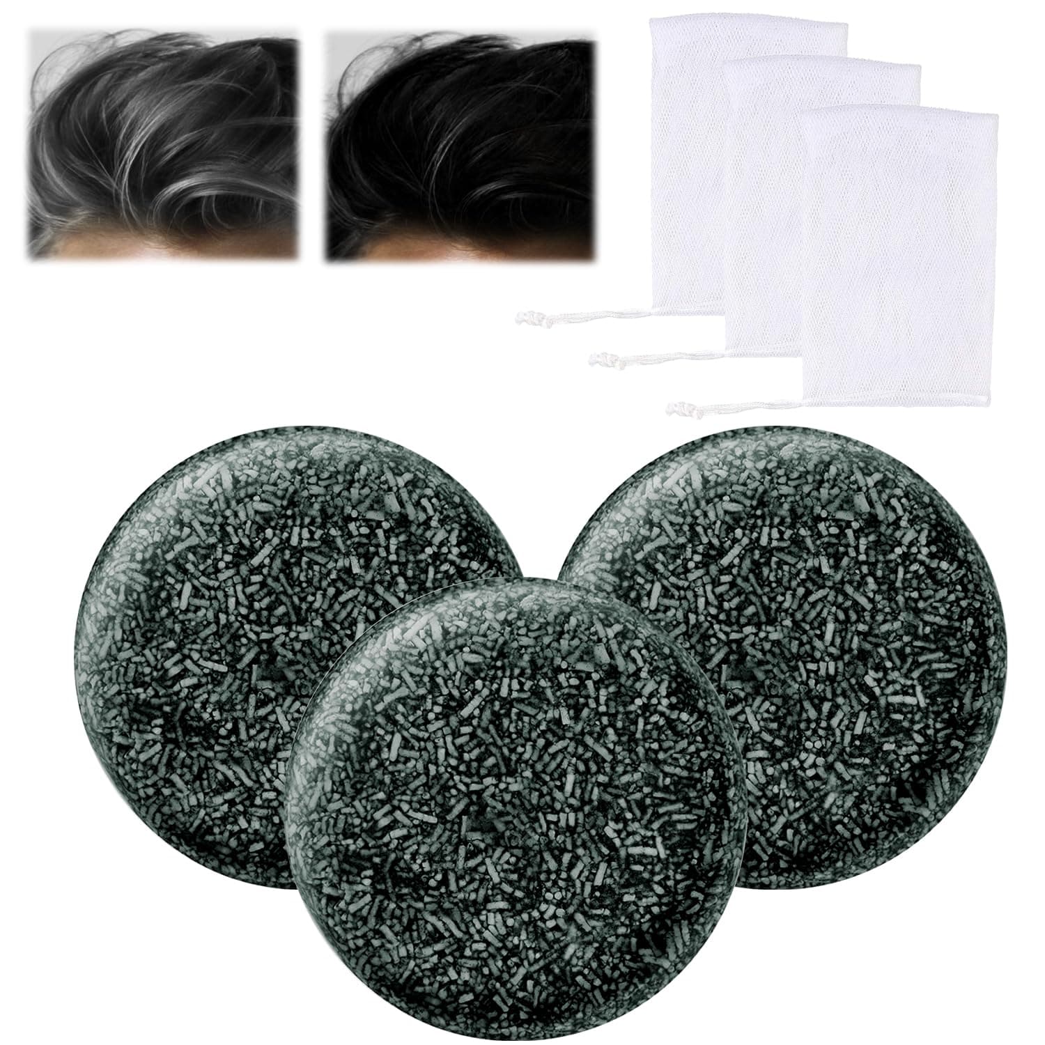 Omaky Grey Hair Coverage Shampoo Bars: Natural Black Darkening Bars for Gray/White Hair, Beard & Eyebrows - Unisex 3Pcs[Amazon-developed Certification] Compact by Design