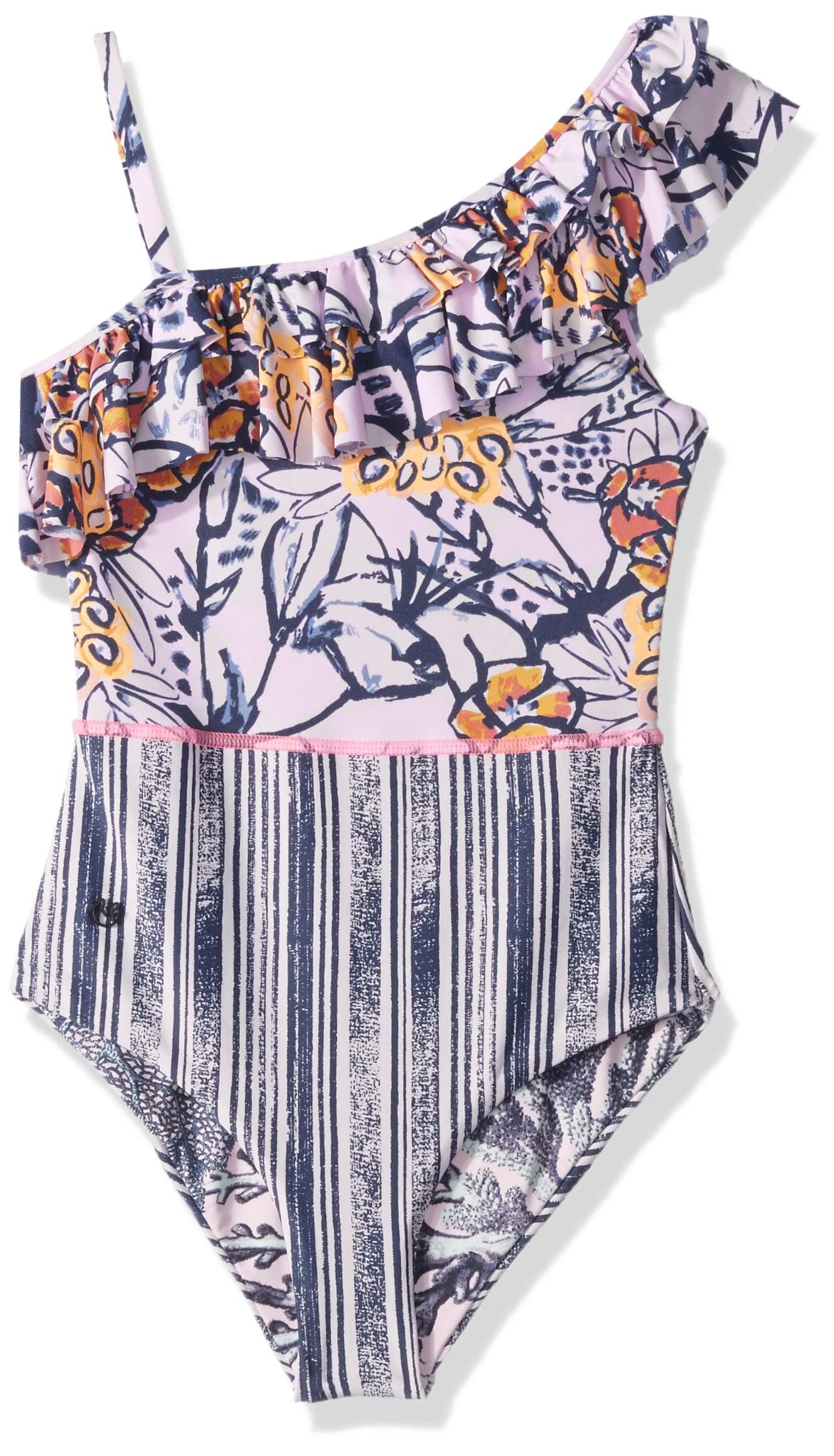 Girls' One Piece with Ruffle Shoulder Swimsuit