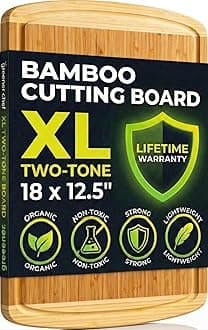 Greener Chef Luxury Bamboo Cutting Board (Extra Large) with Vertical Grain Strength Technology - Non Toxic, Spacious and Lightweight 18" XL Chopping Board Gift - Replacements for Life