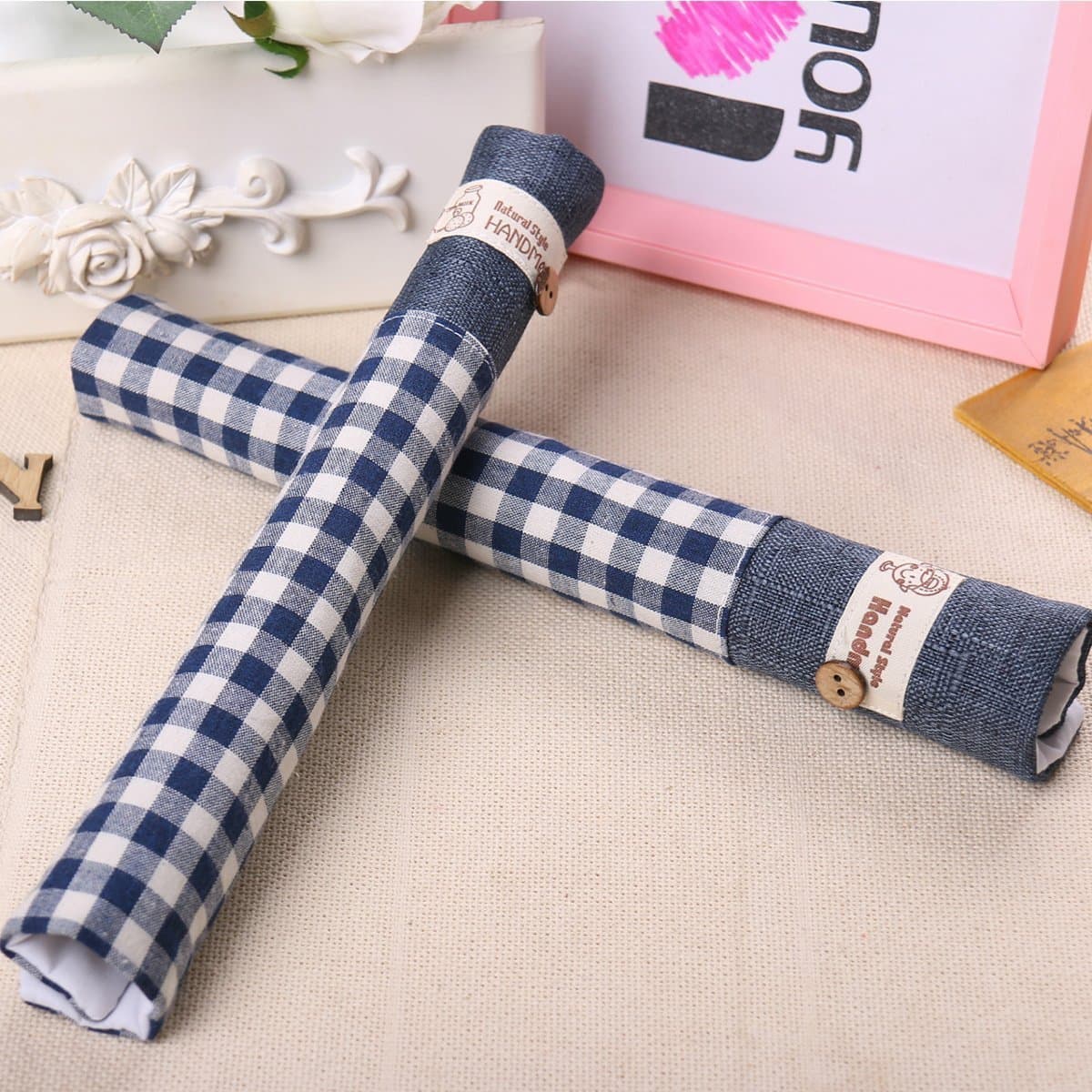 KAIL Refrigerator Door Handle Covers Keep Your Kitchen Appliance Clean From Smudges, Fingertips, Drips, &Food Stains,Perfect For The oven, Microwave oven,&The furniture with a handle (blue quadrille)