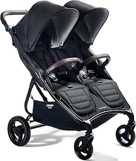 Valco Baby - Trend Duo Double - Side by Side Double Stroller for Newborn and Toddler - Easy Compact Fold, Multi-Position Recline, Large Canopy Infant Twin Stroller 2025 (Night Black)