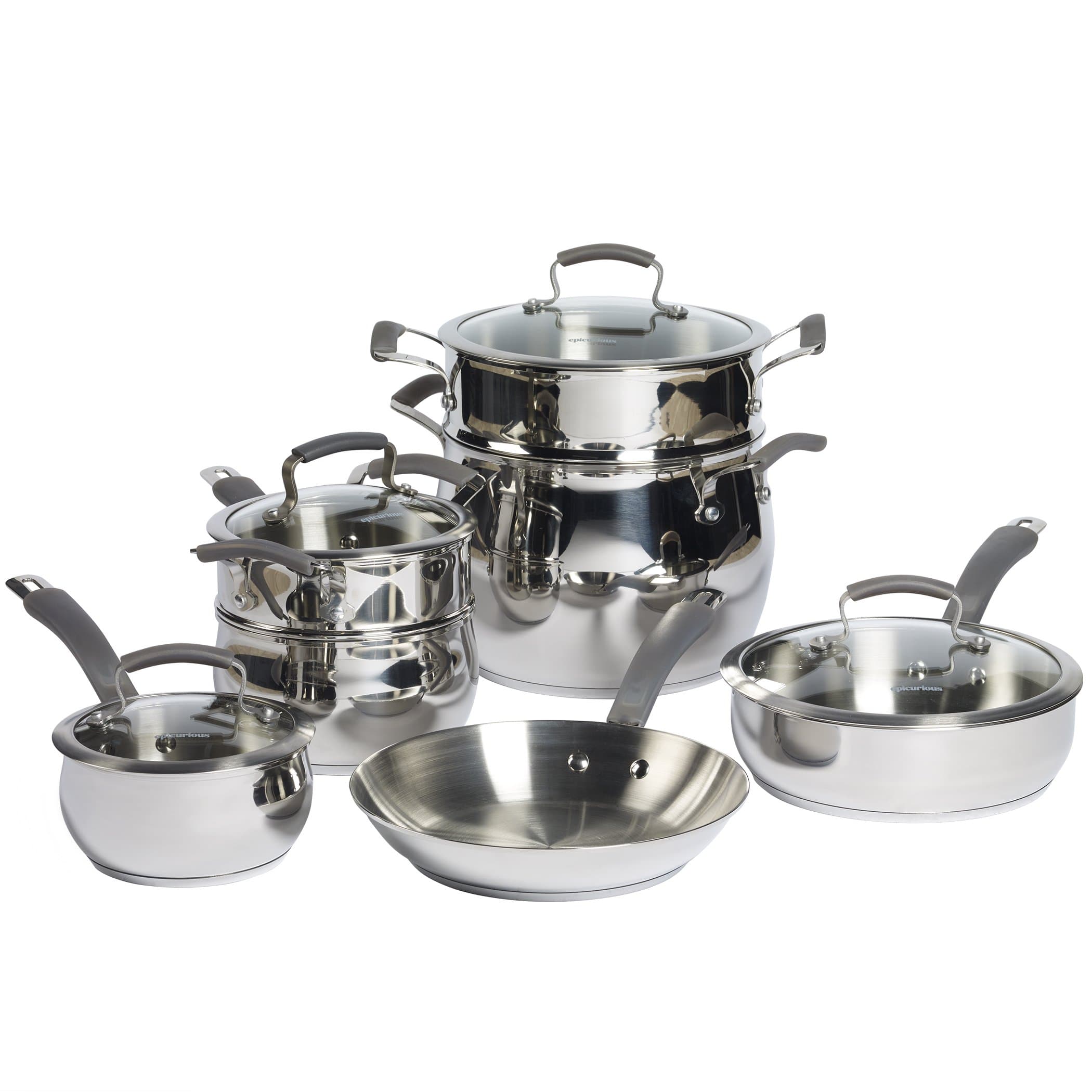 Epicurious Cookware Classic Collection- Induction Dishwasher Safe Oven Safe, 11 Piece Stainless Steel Cookware Set