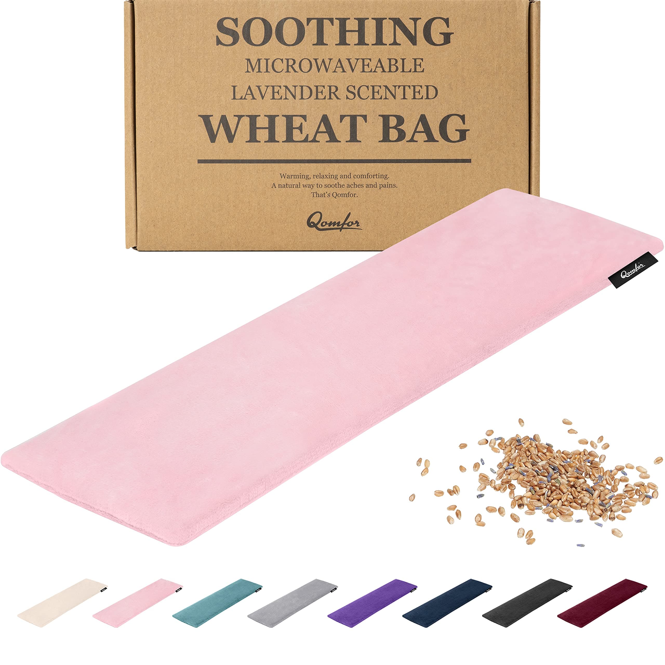 Qomfor - Microwavable Wheat Bag - Pink - Lavender Scented Microwave Heating Pad/Warming Pillow - Heat Pack for Neck, Shoulders & Period Cramps Pain Relief - Reusable Hot & Cold Therapy Bag