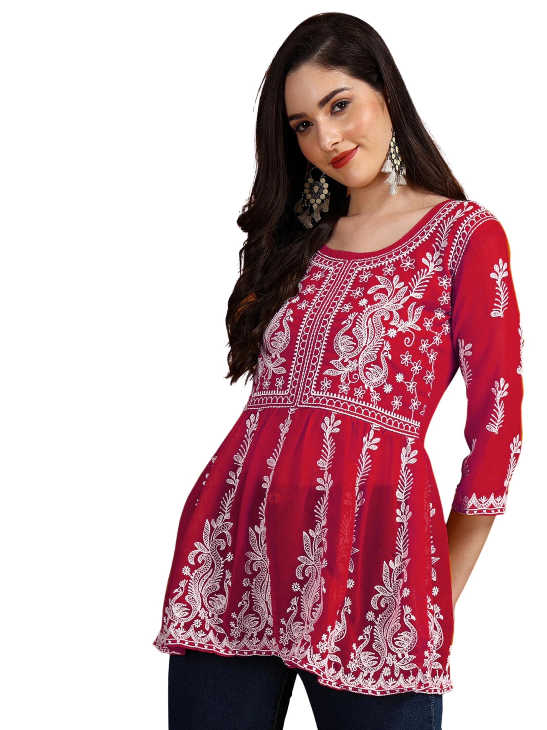 Women Chikan Embroidery Short Kurti