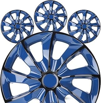 14" Premium Universal Wheel Rim Covers – Set of 4 Hubcaps,ABS&PC Material Hub Protection Accessory,Snap-on Replacement Caps for Car,Pickup Truck,SUV - 14 Inch Black&Blue Lacquer