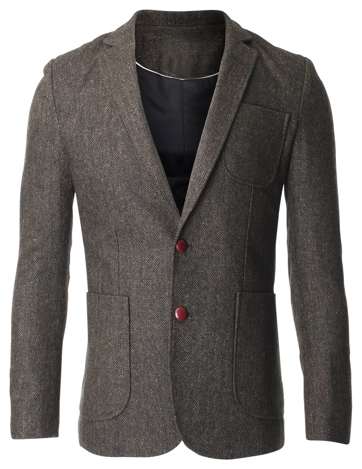 FLATSEVEN Men's Herringbone Tweed Sport Coat Blazer Jacket