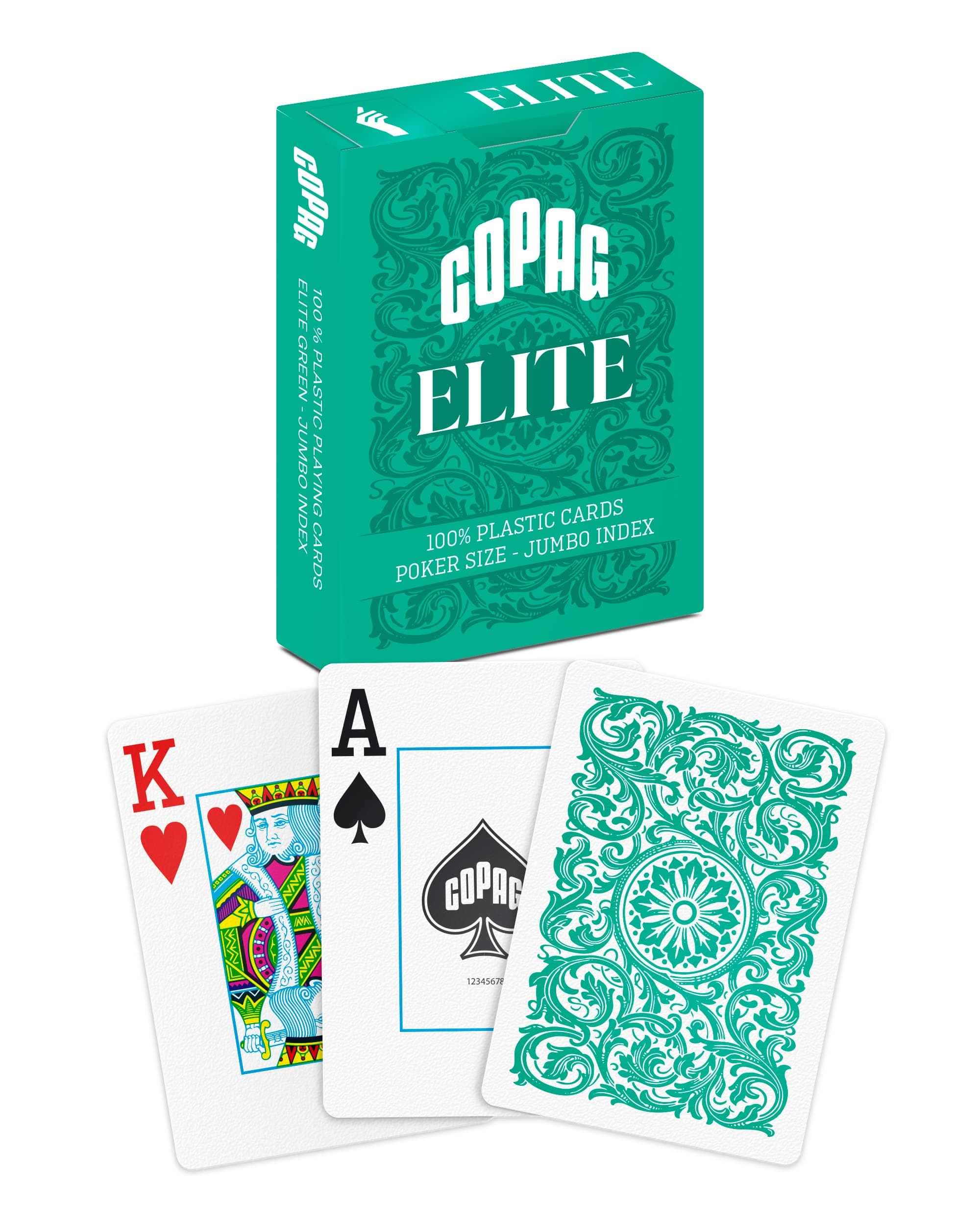 Copag Elite 100% Plastic Playing Cards, Poker Size (Standard) Jumbo Index Single Deck (Green)