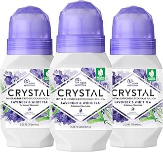 Crystal Essence Mineral Deodorant Roll-On, Lavendar & White Tea 2.25 Fl Oz(3 Pack)