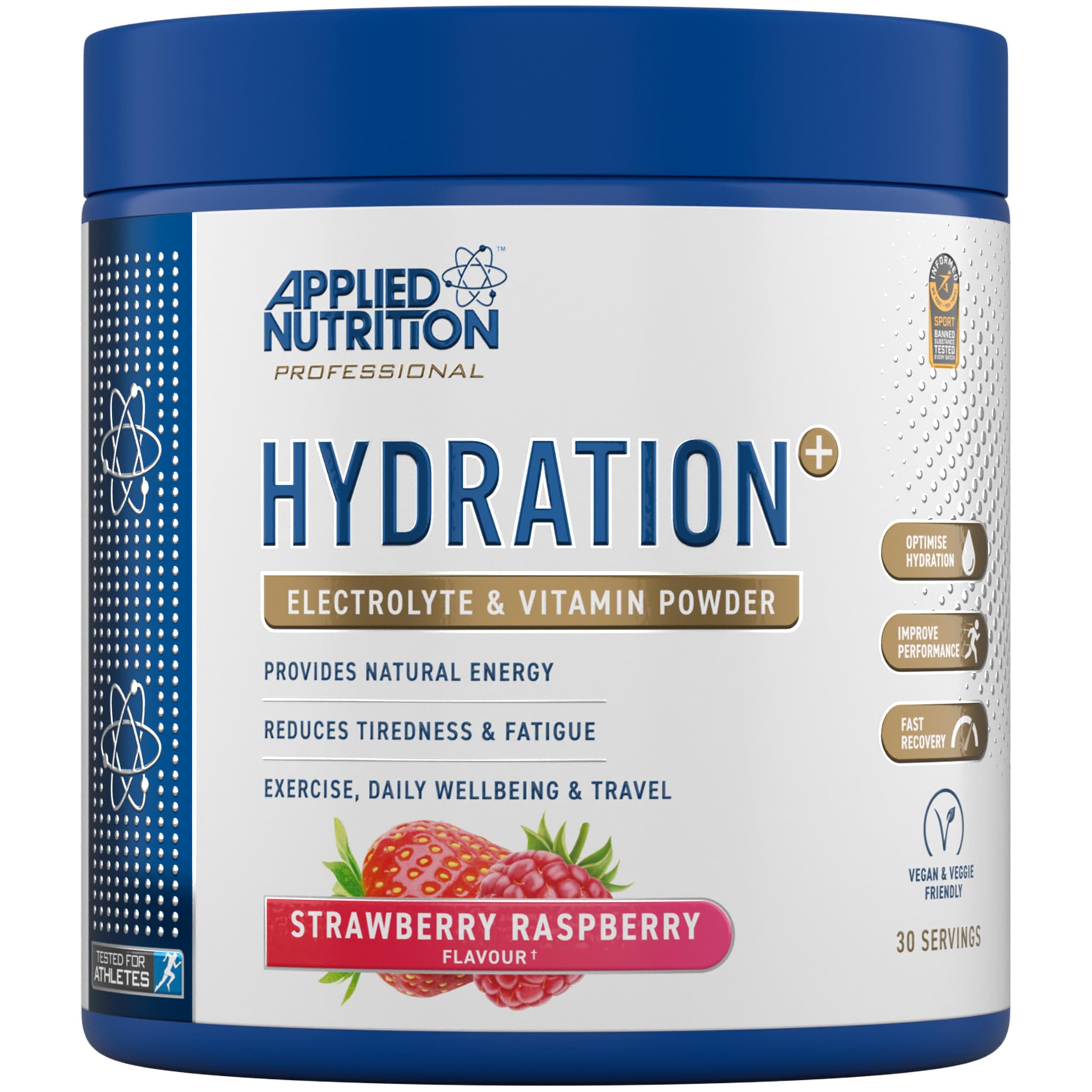 Hydration+ Electrolytes and Vitamin Powder Sugar-Free Hydration Drink Mix for Energy Recovery and Electrolyte Replenishment - Strawberry Raspberry - 240g (30 Servings)