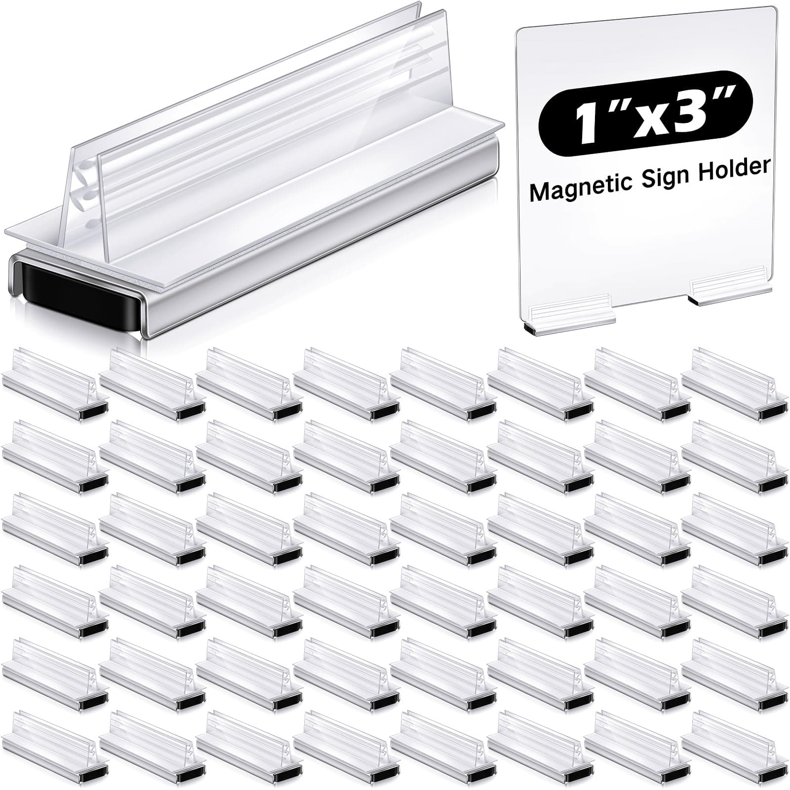 Thyle 24 Pack Magnetic Sign Holder Grip Holder, Powerful Magnet, 3" Length, 1" Width, 1" Total Height for Retail Wall Display Store Vendor Event Warehouse and Shop Supplies, Clear