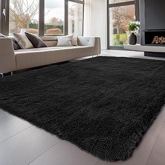 Sour Lemon Rugs Living Room 120x160cm, Black Area Rugs for Bedroom, Washable Anti Slip Extra Large Shaggy Soft Rug Fluffy Modern Floor Carpets Mat Beside Carpet for Kids Living Room