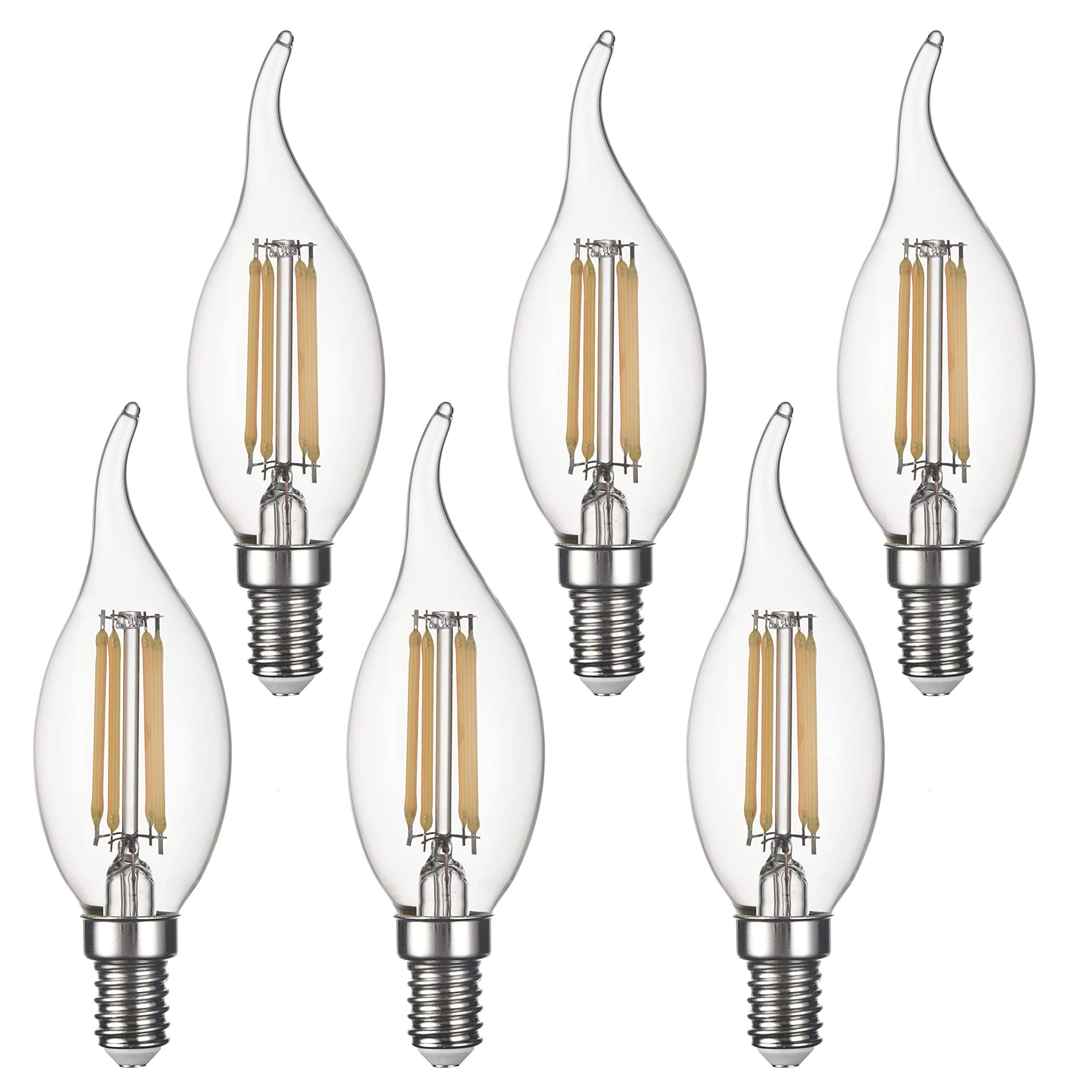 SD LUX E14 LED Bulbs Candle Vintage Filament Led Light Bulbs,CA35 Small Screw Flame No Flicker Edison Screw LED Bulbs - 4W (40W Equivalent) 420LM Warm White 2700K,Non-dimmable 6 Packs