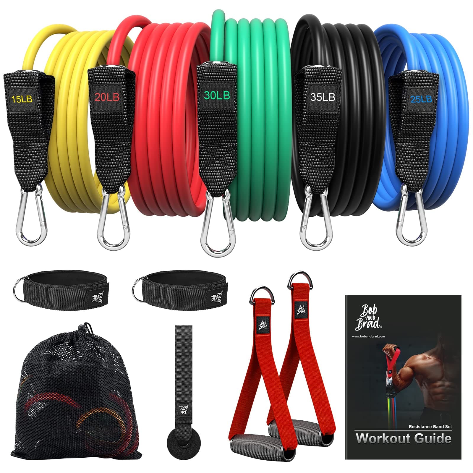 Resistance Bands Set, Stackable Up to 125-150 lbs Workout Bands with Handles, Door Anchor & Ankle Straps - Heavy Duty Exercise Bands for Strength Training, Home Gym Fitness