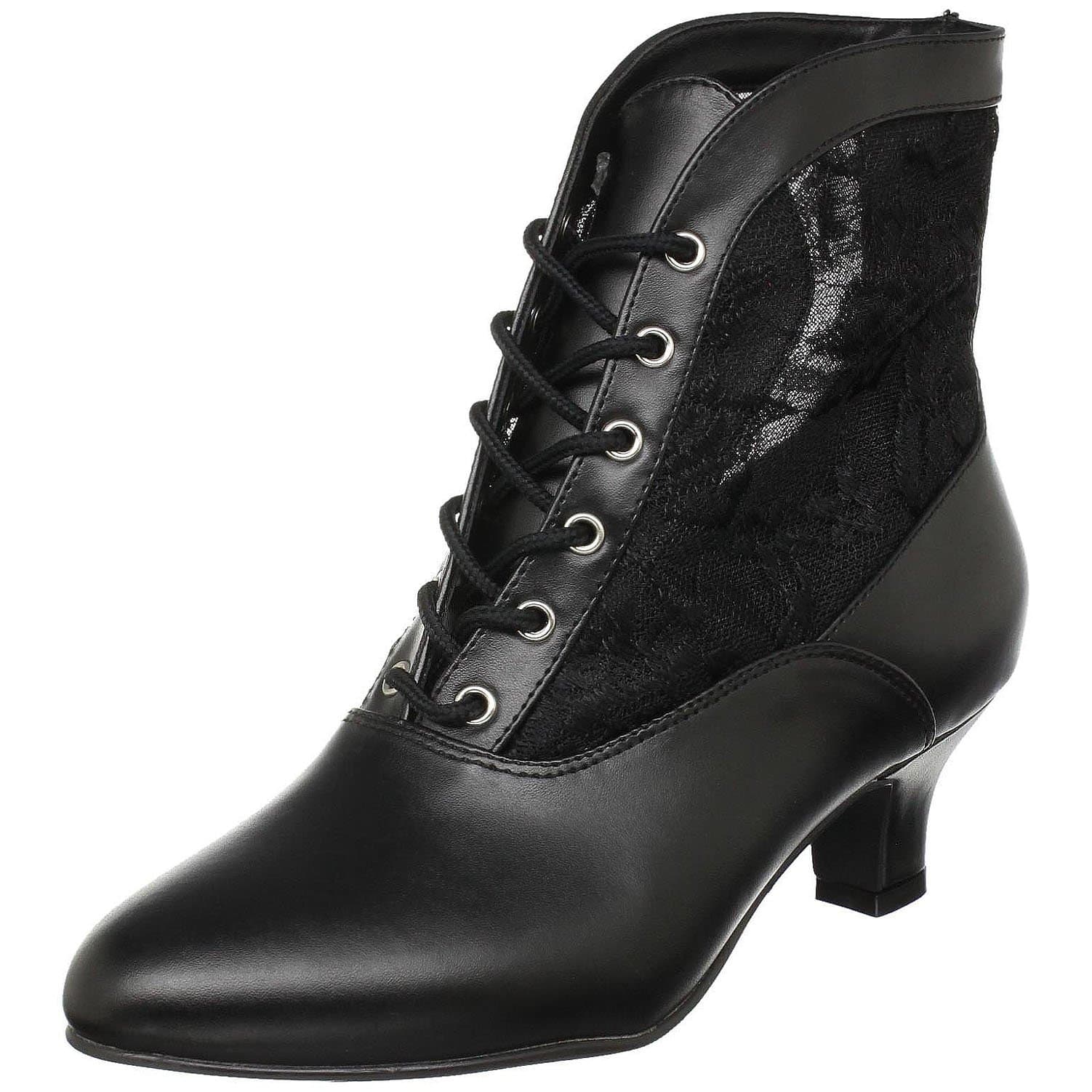 DAME-05, 2" Victorian Ankle Boot Black Pu-Lace Size 11